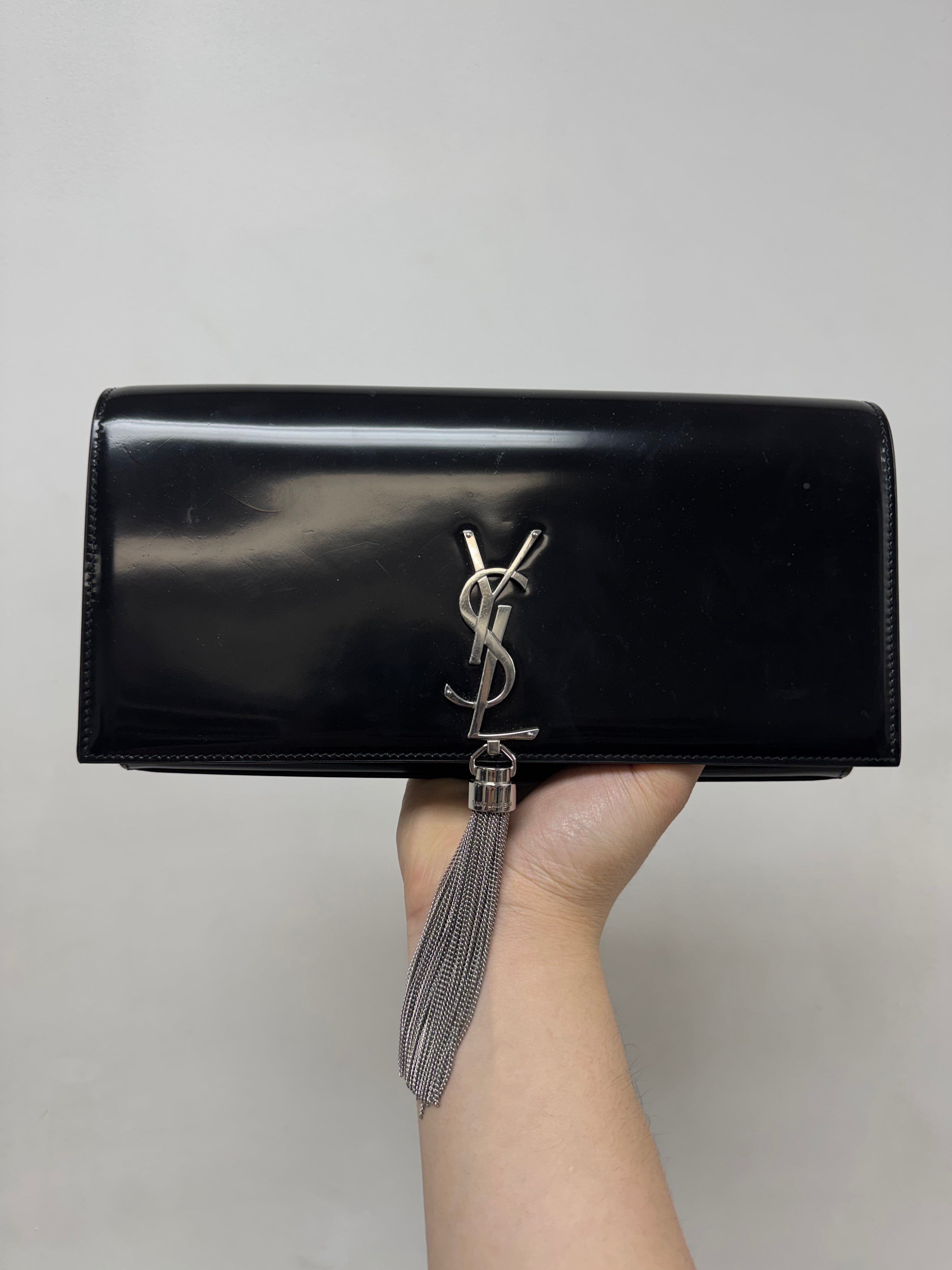 YSL Black Patent Leather Clutch Bag