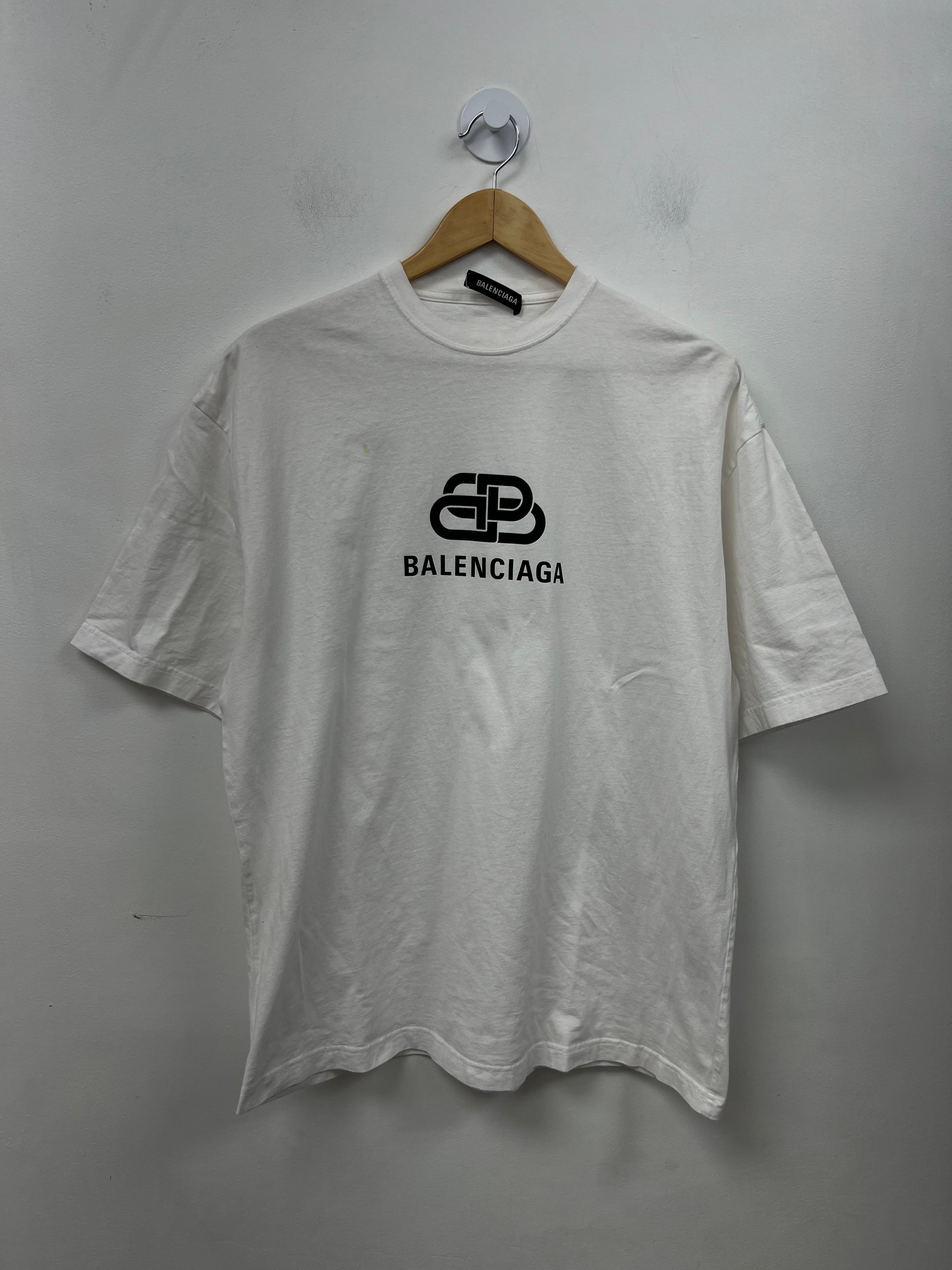 Balenciaga White Black BB Logo (Oil Stain) Tee