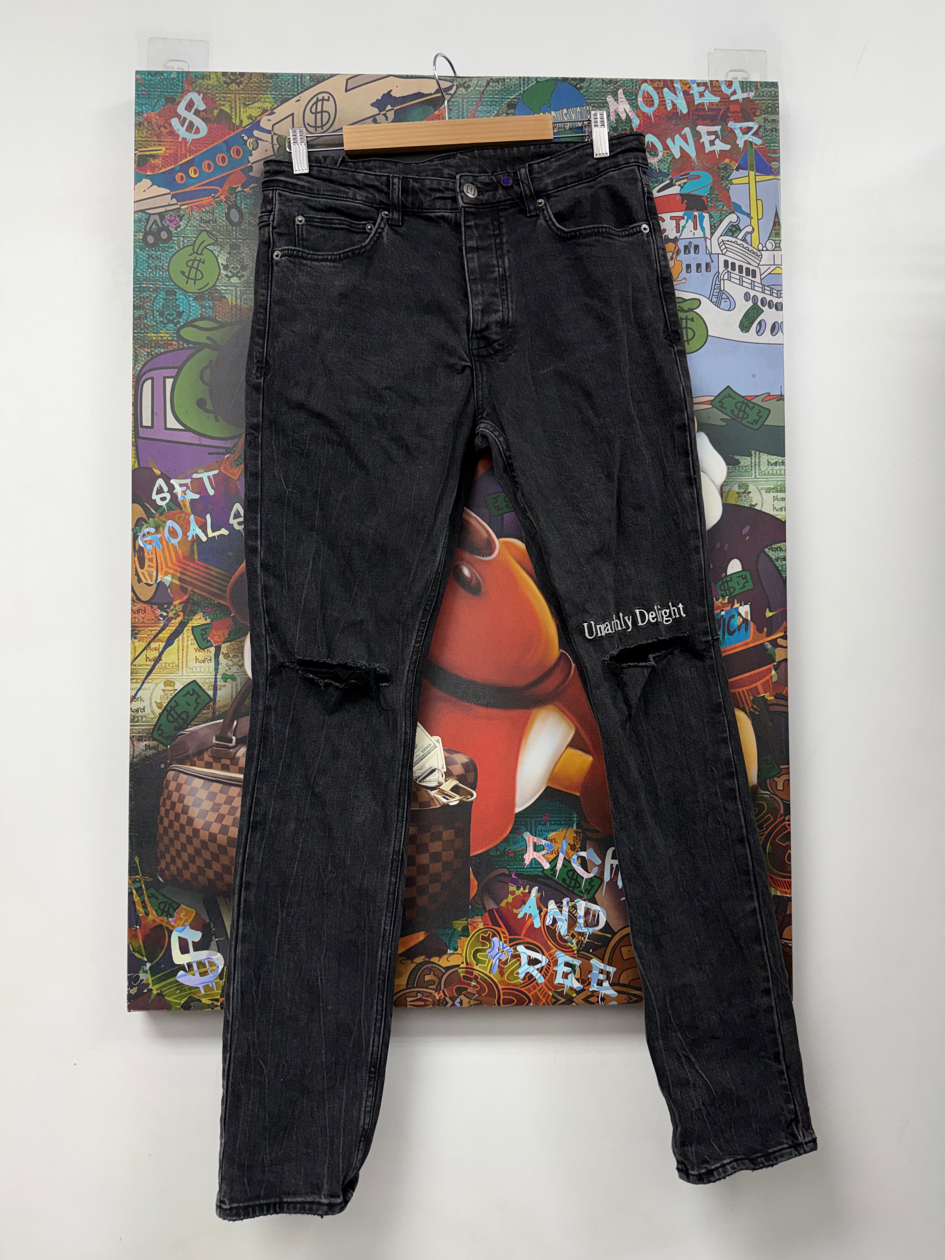 Ksubi Grey Wash Knee Ripped Writing Jeans