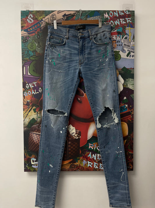 Amiri Light Wash Paint Splatter Jeans Used