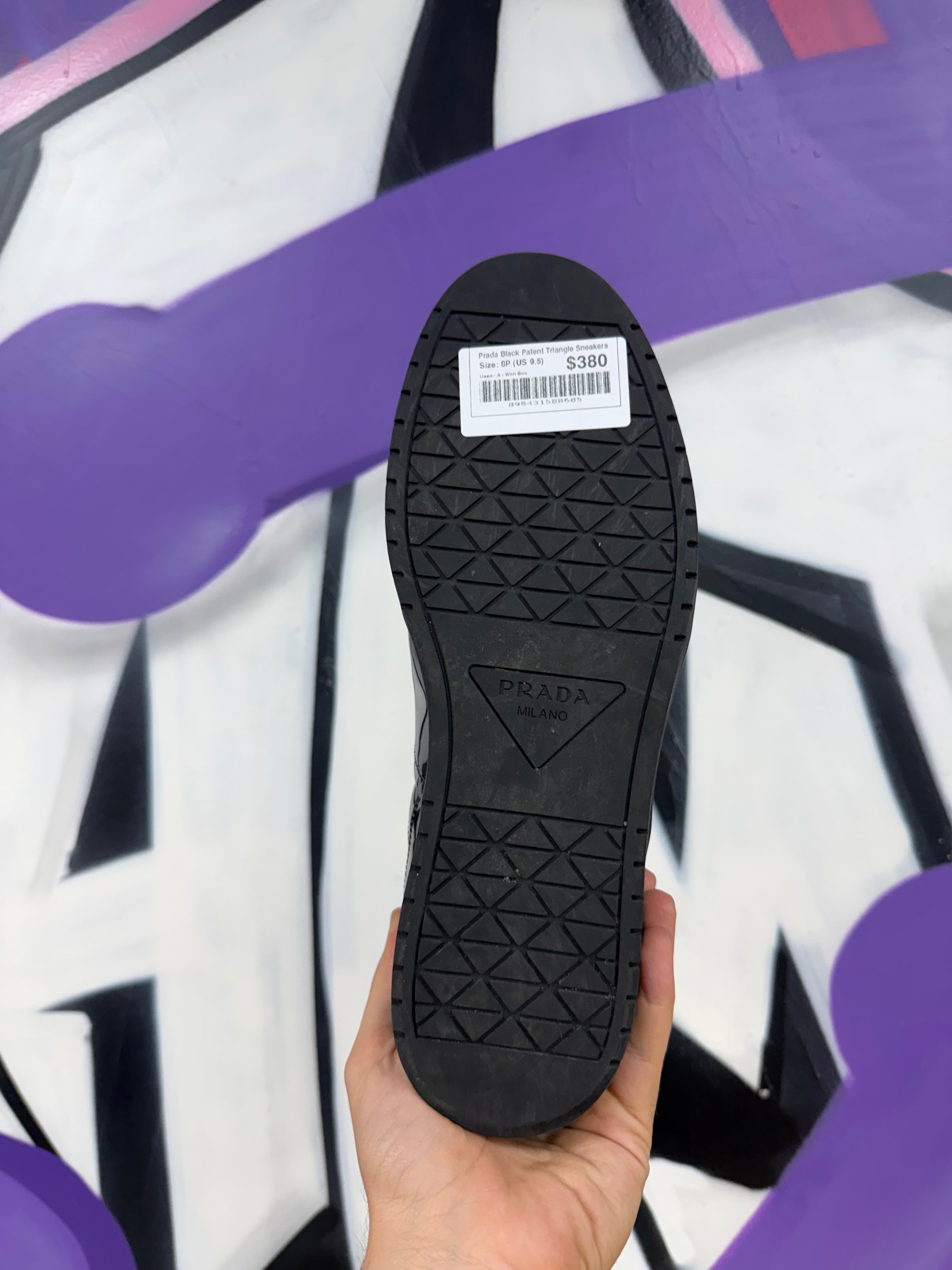 Prada Black Patent Triangle Sneakers