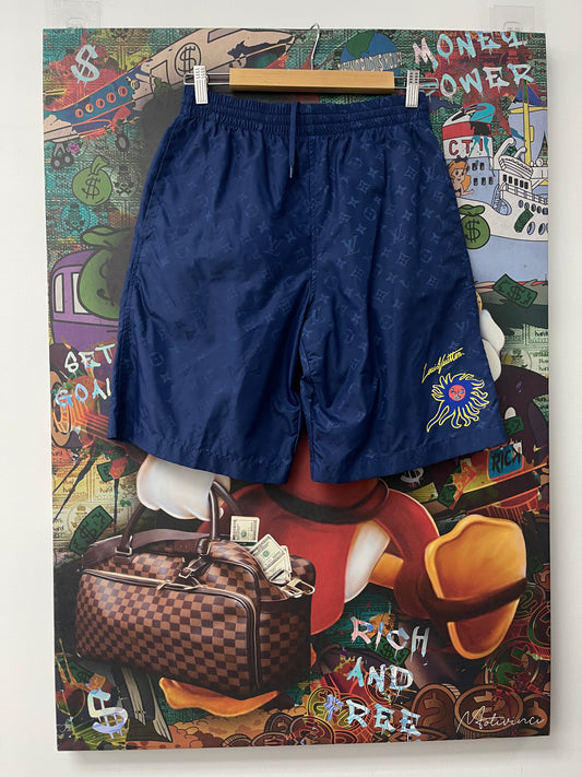 LV x YK Blue Monogram Face Shorts  Used