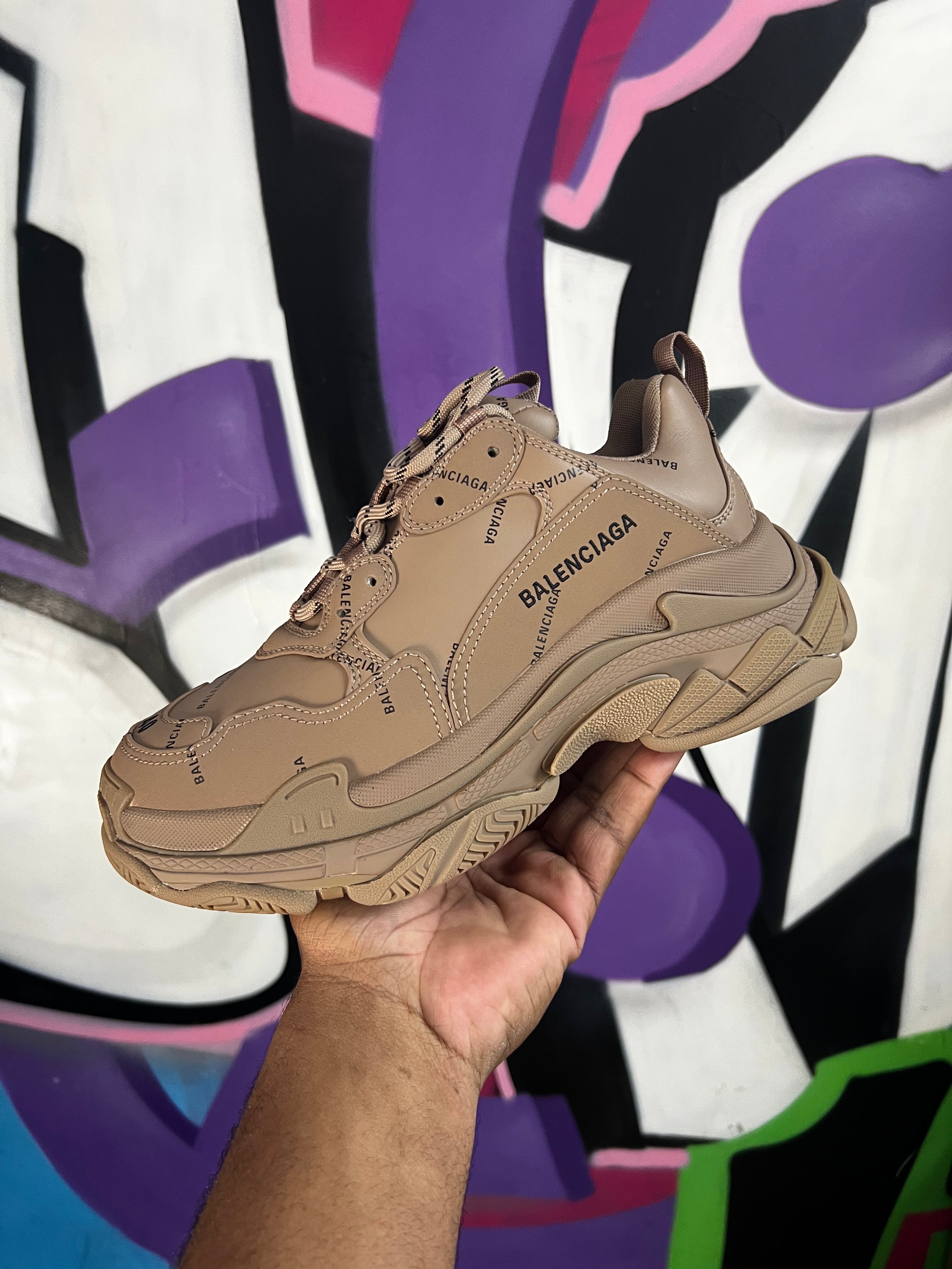 Balenciaga Tan Monogram Triple S Sneakers