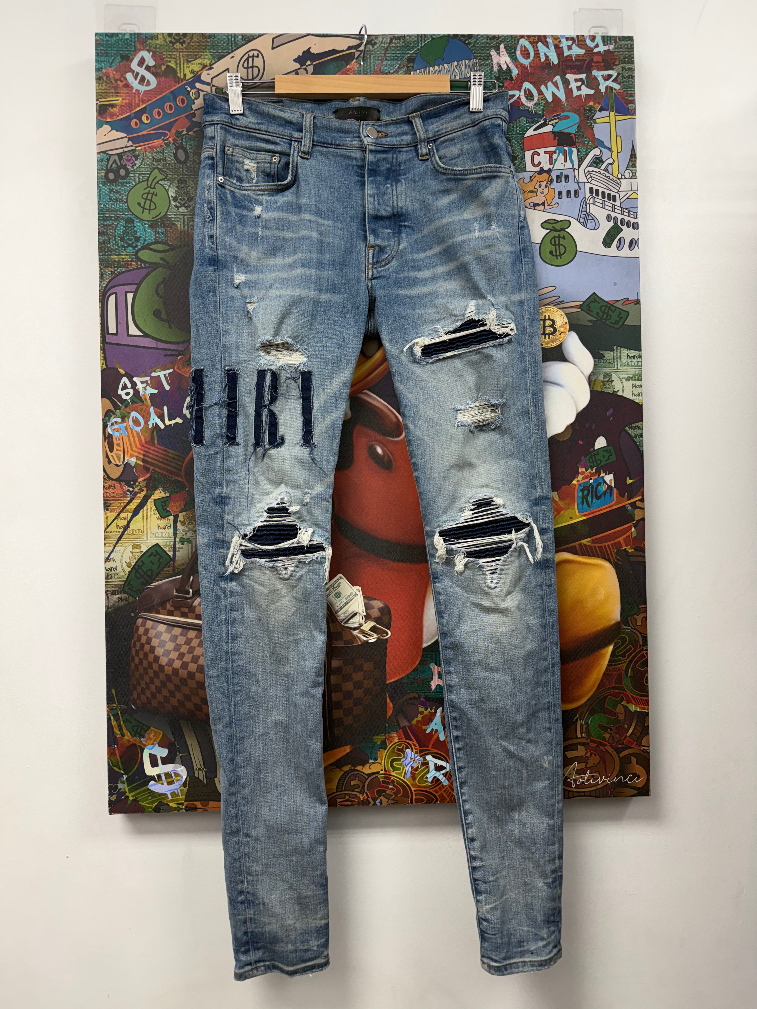 Amiri Light Wash Denim Side Logo Jeans