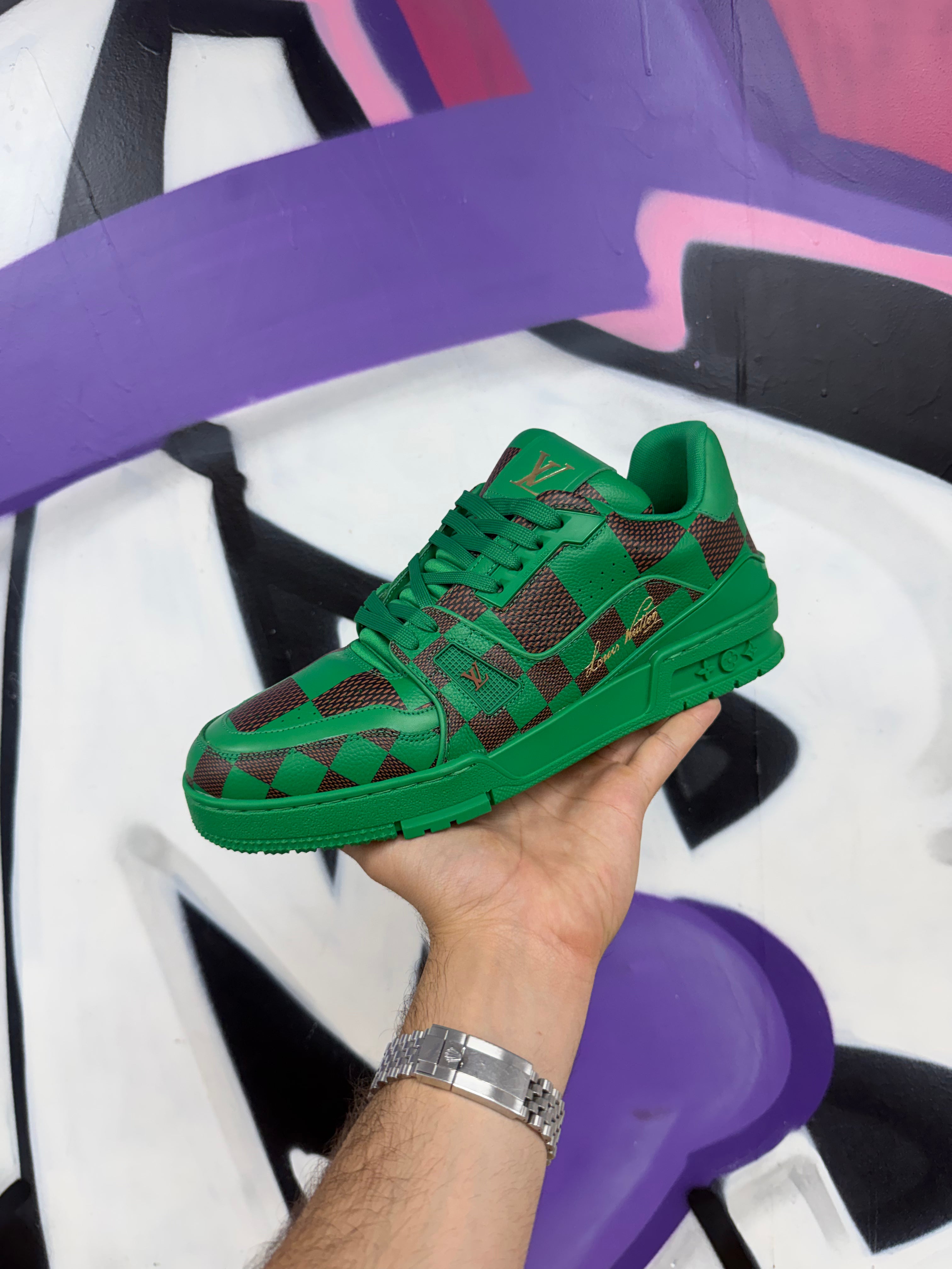 Louis Vuitton Green Brown Monogram Trainer Sneakers