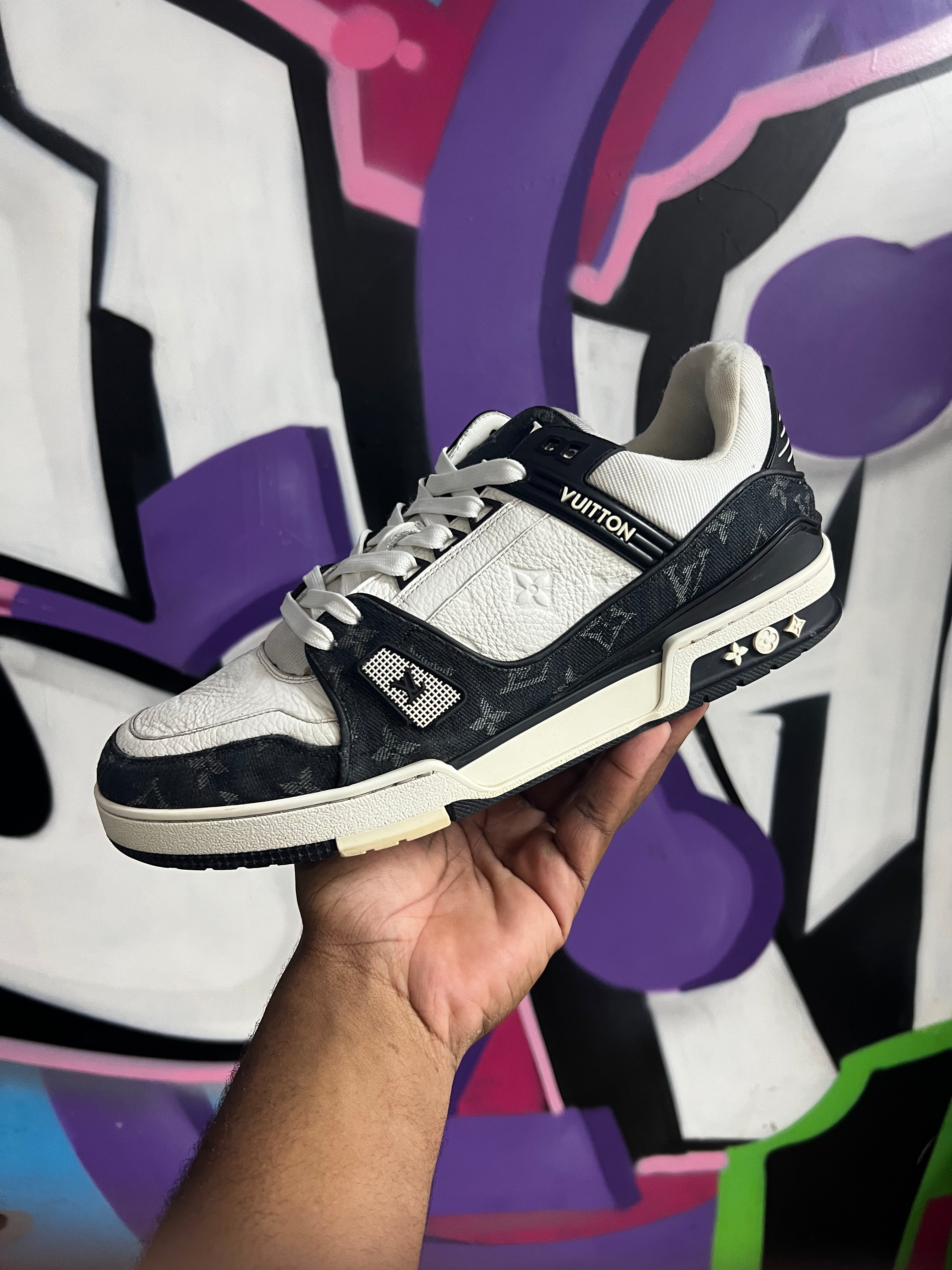 Louis Vuitton Black White Denim Monogram Trainer Sneakers