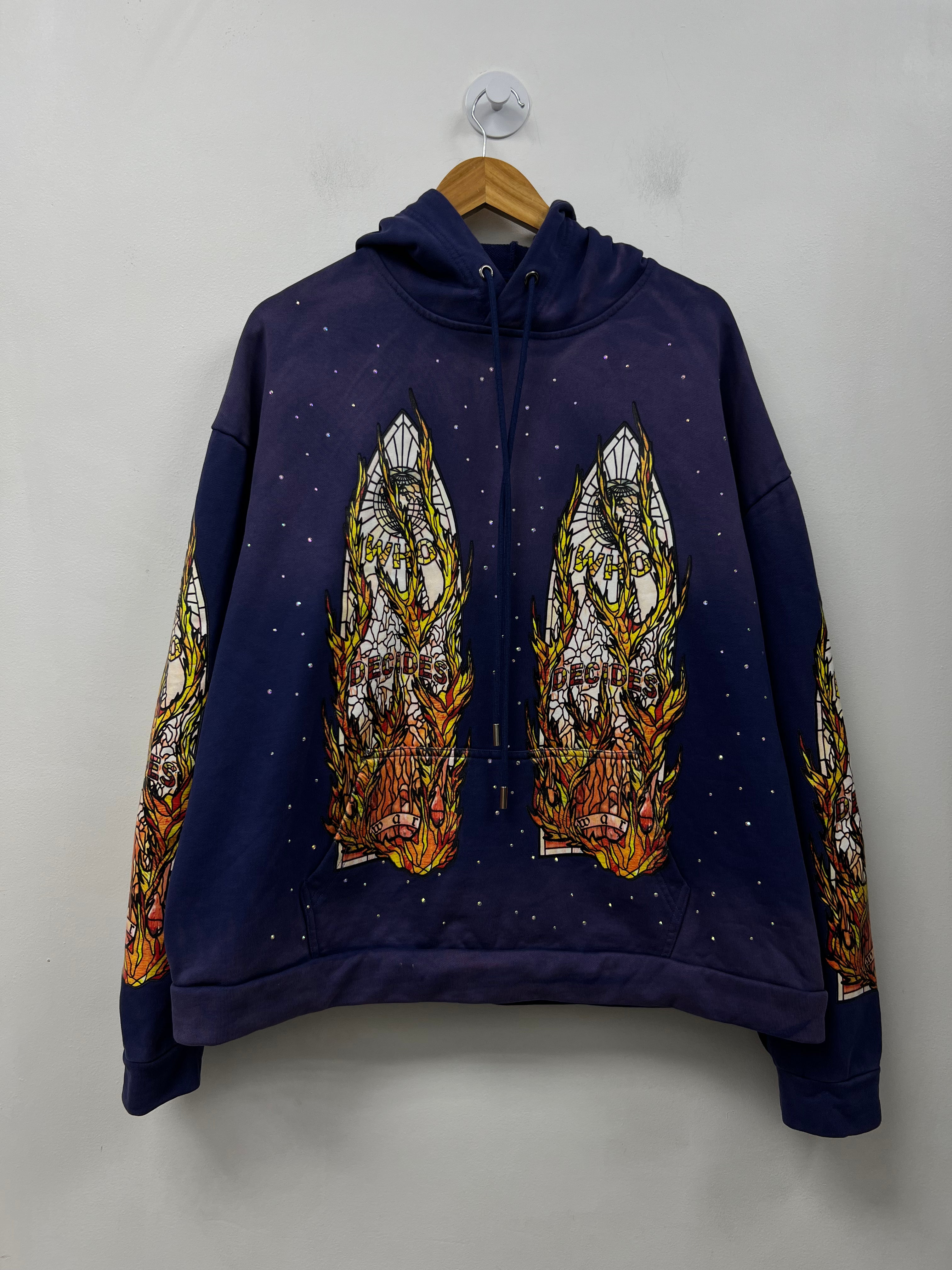 Who Decides War Purple Flame Glass Hoodie