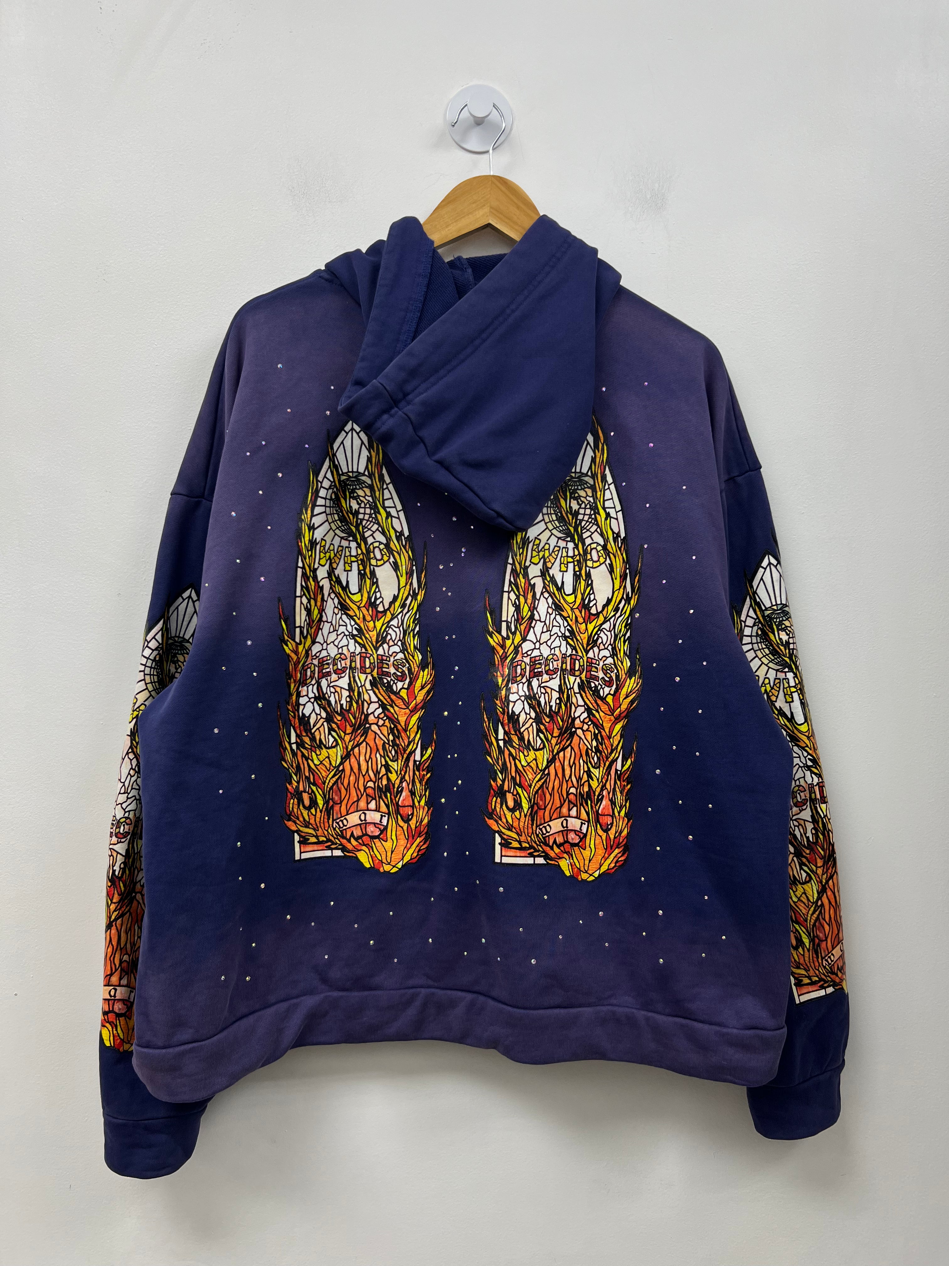 Who Decides War Purple Flame Glass Hoodie