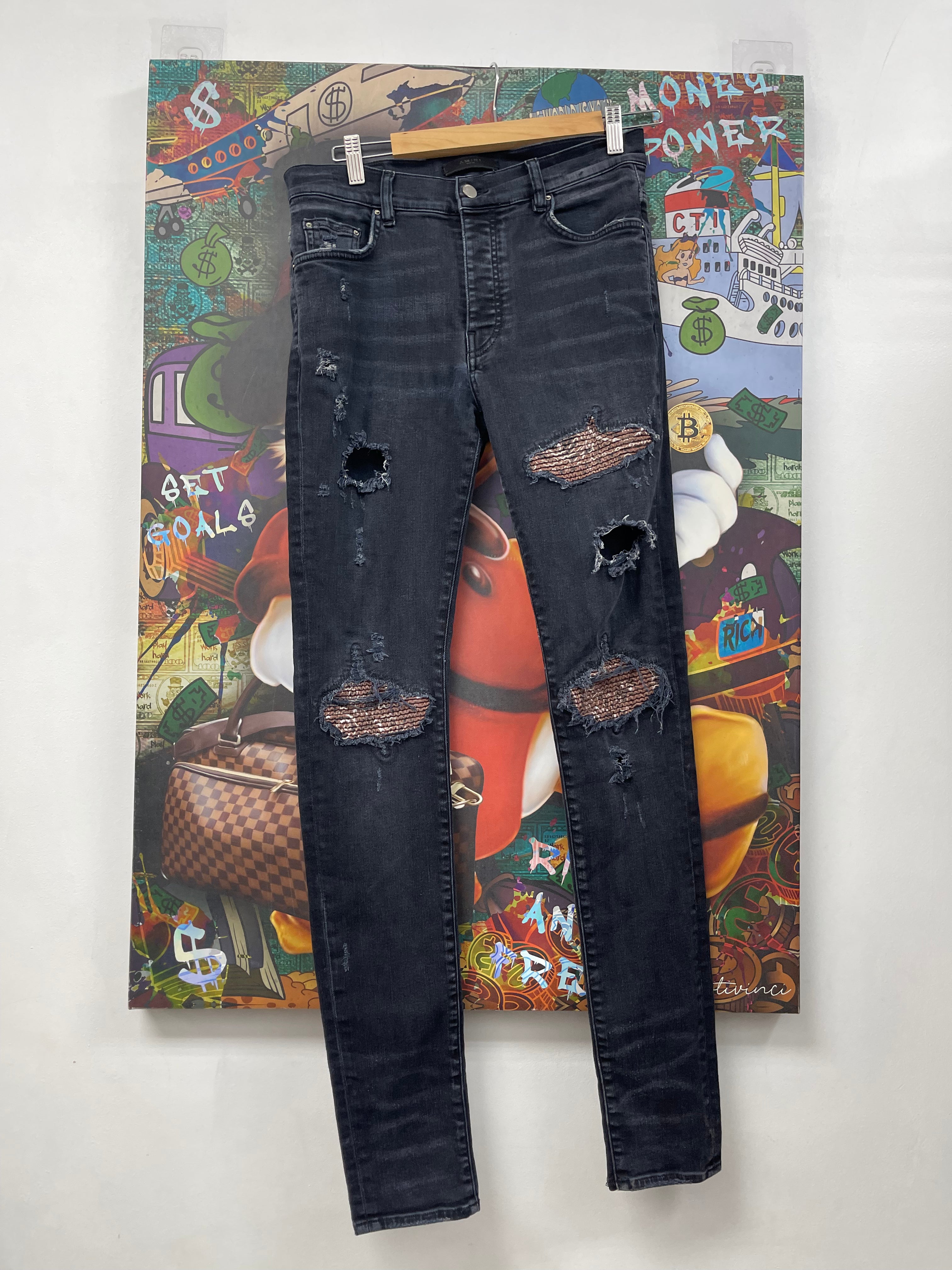 Amiri MX1 Black Wash Brown Paisley Jeans