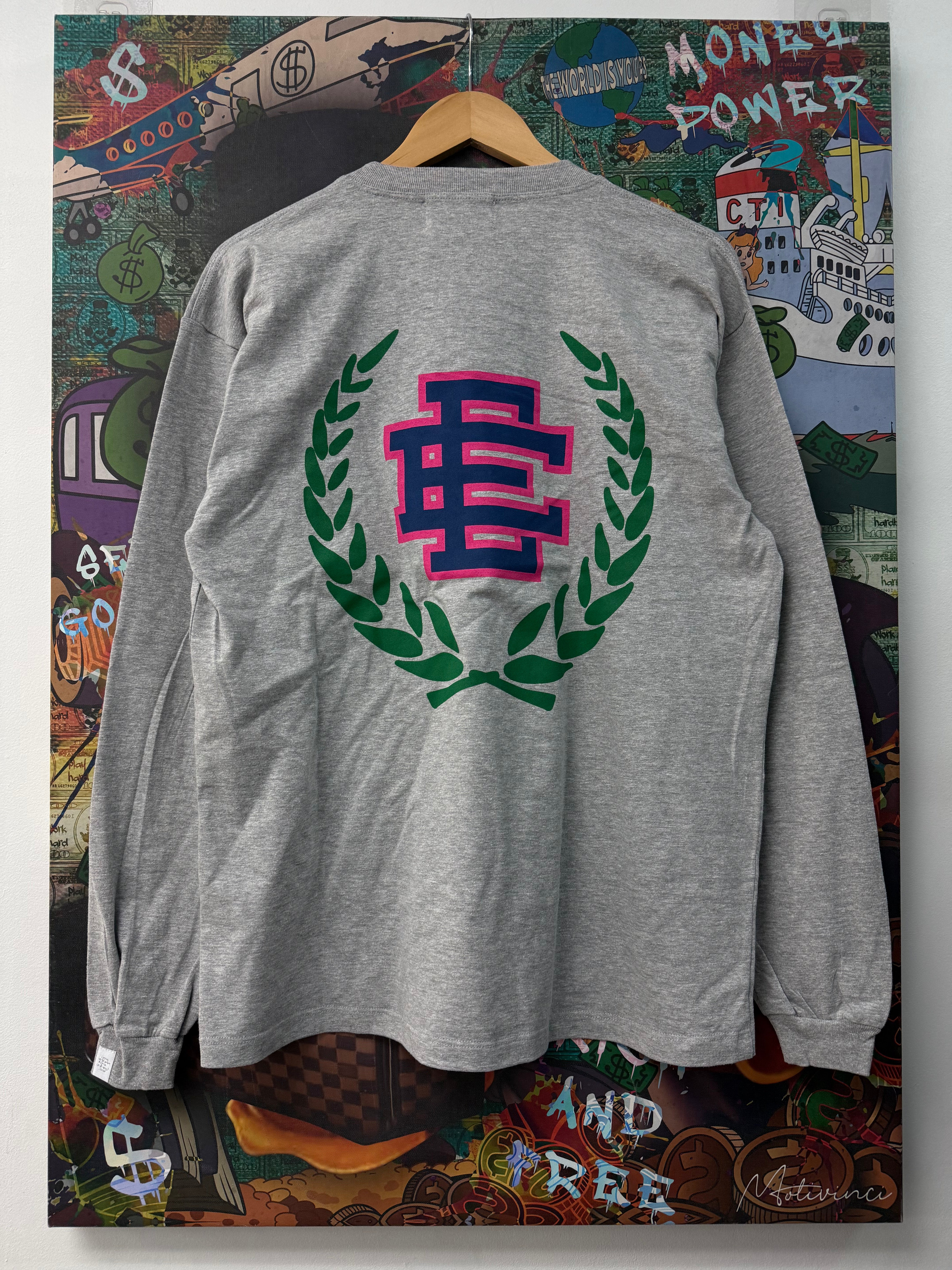 Eric Emanuel Grey Navy Pink Wreath Logo Long Sleeve