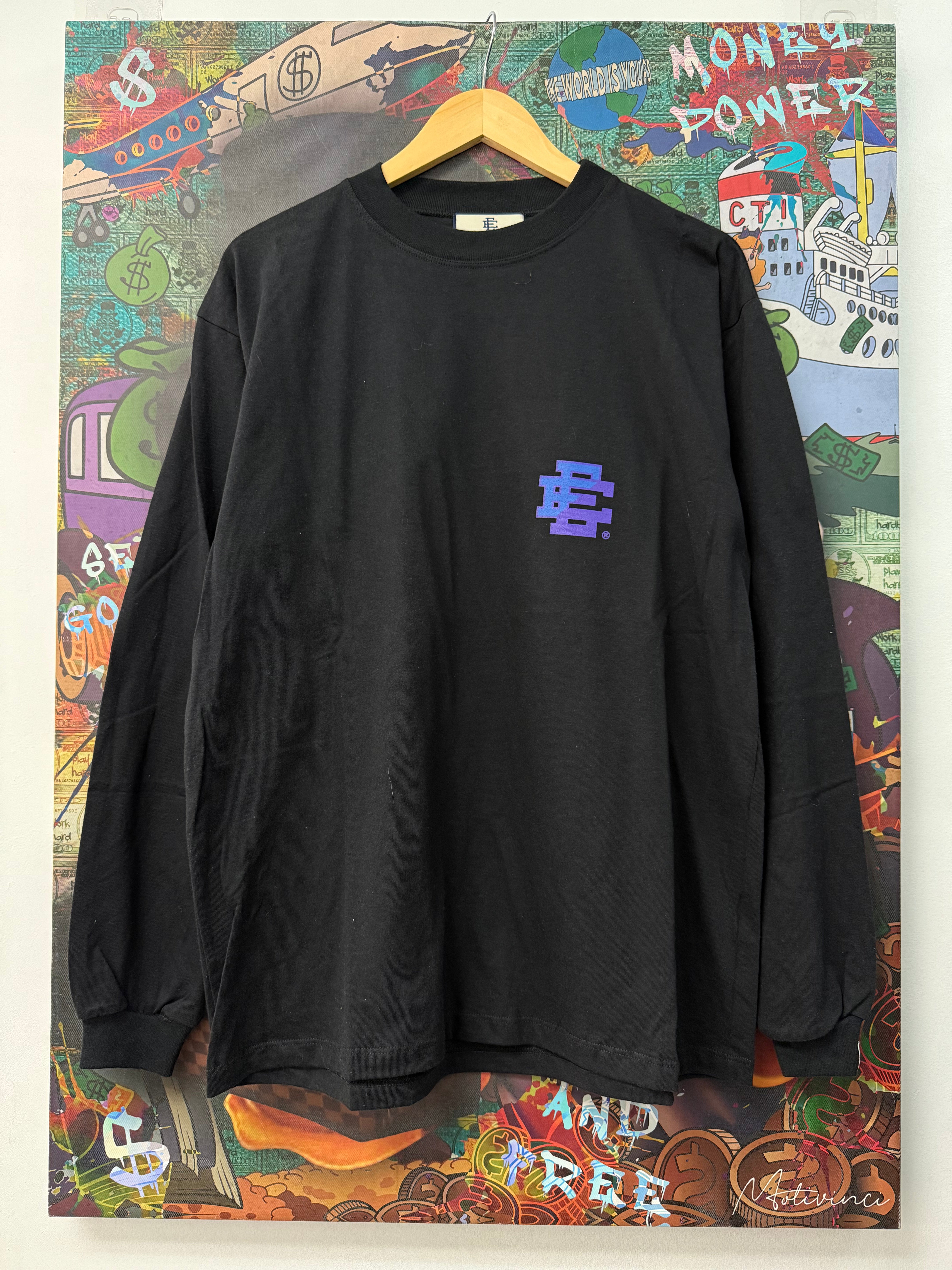 Eric Emanuel Black Blue Purple Split Logo Long Sleeve