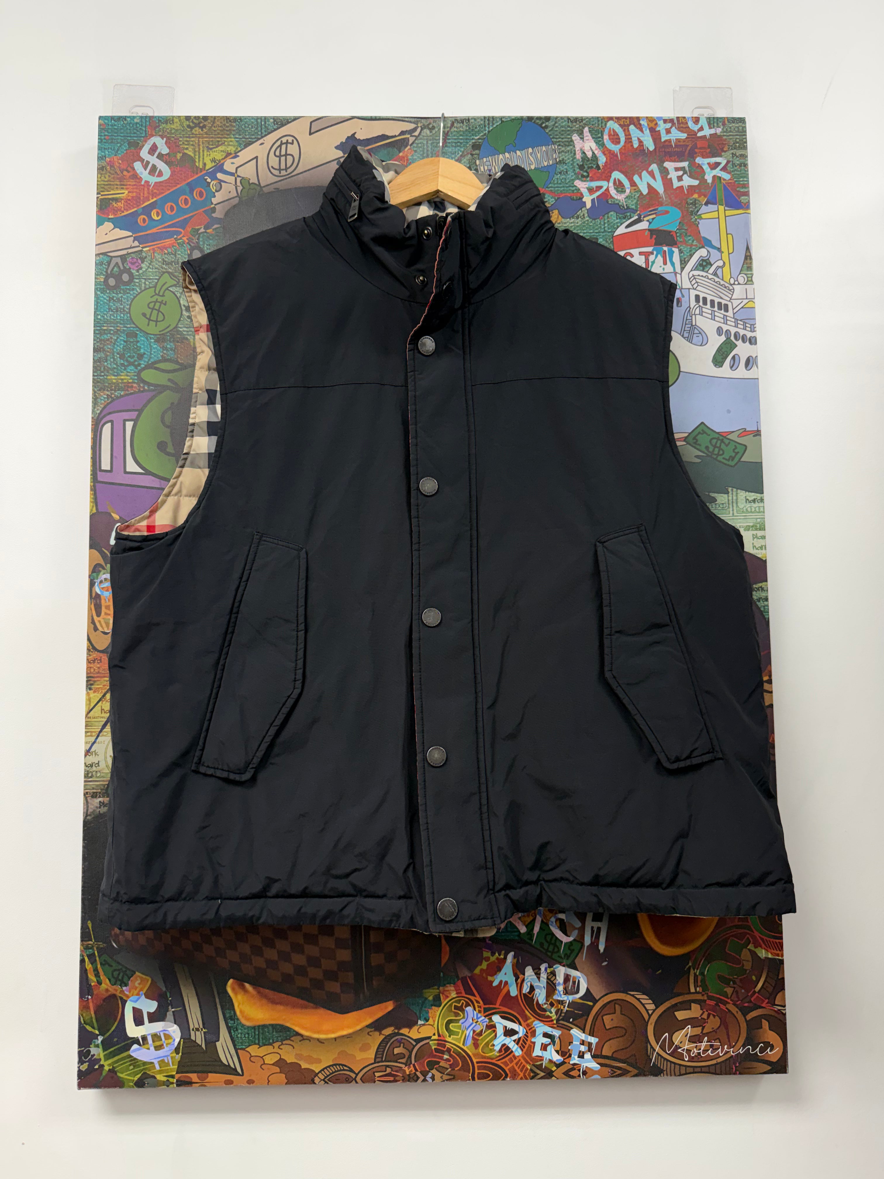 Burberry Black Plaid Monogram Reversible Puffer Vest