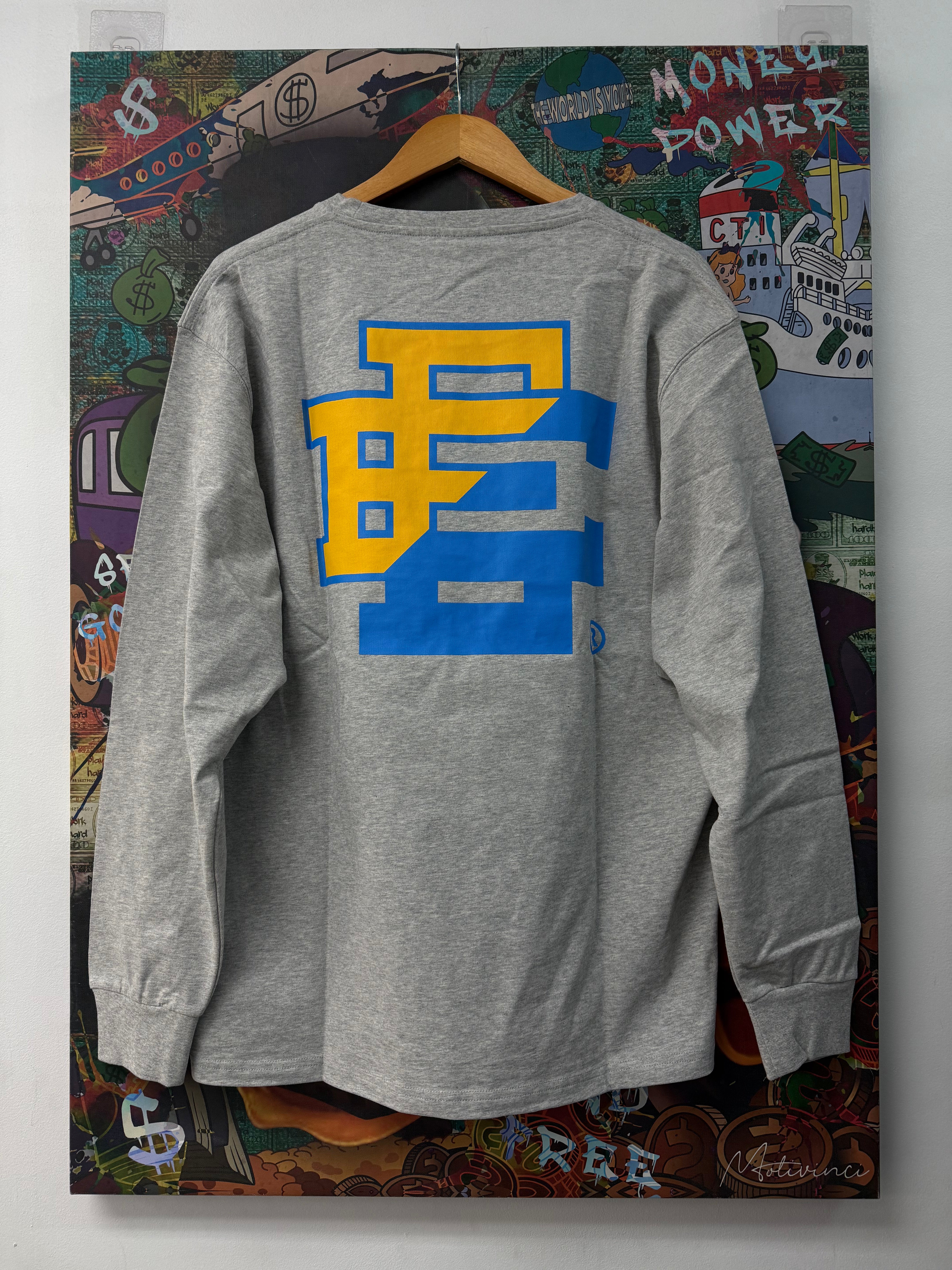 Eric Emanuel Grey Blue Yellow Split Logo Long Sleeve