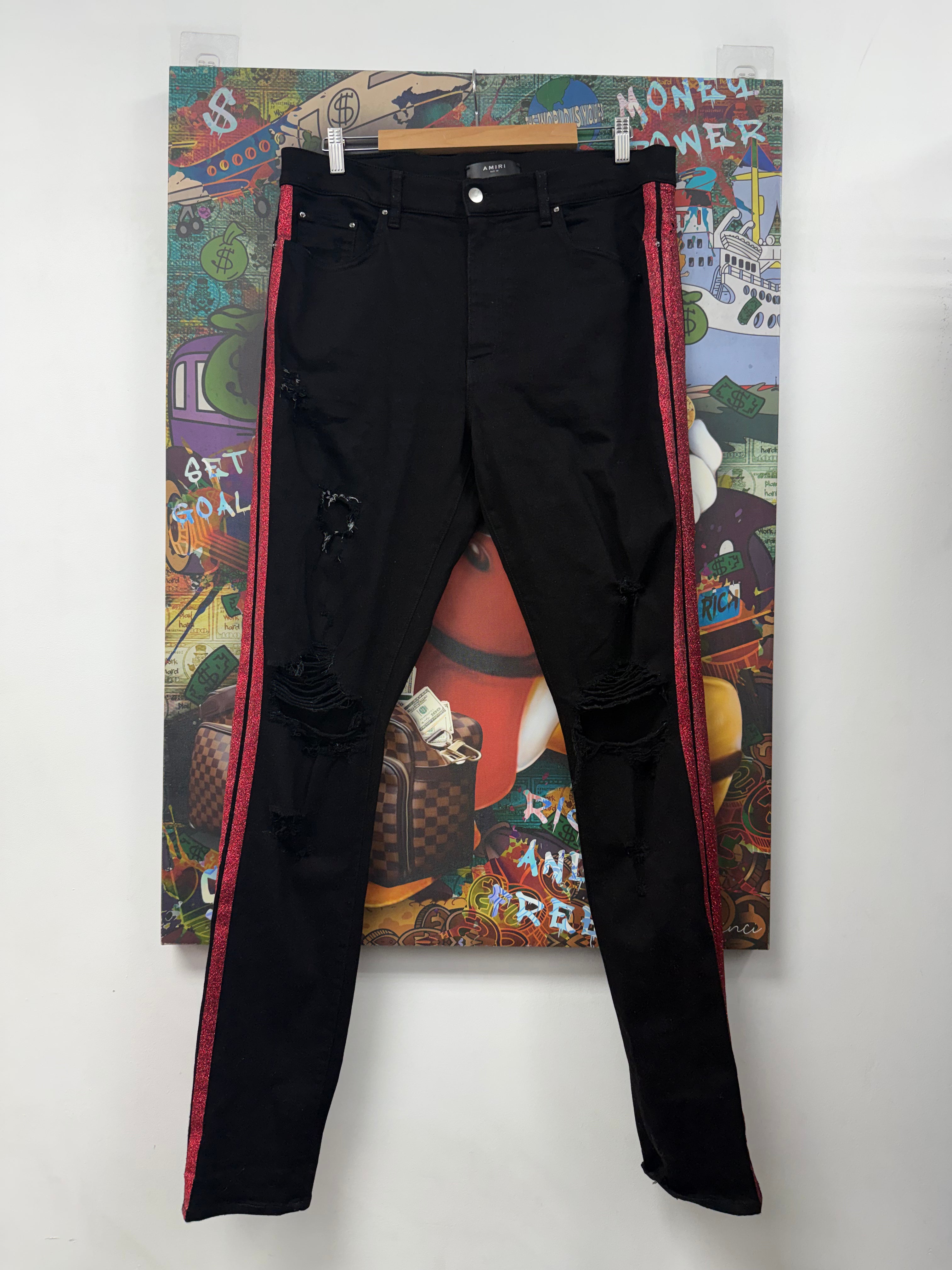 Amiri Black Red Glitter Jeans