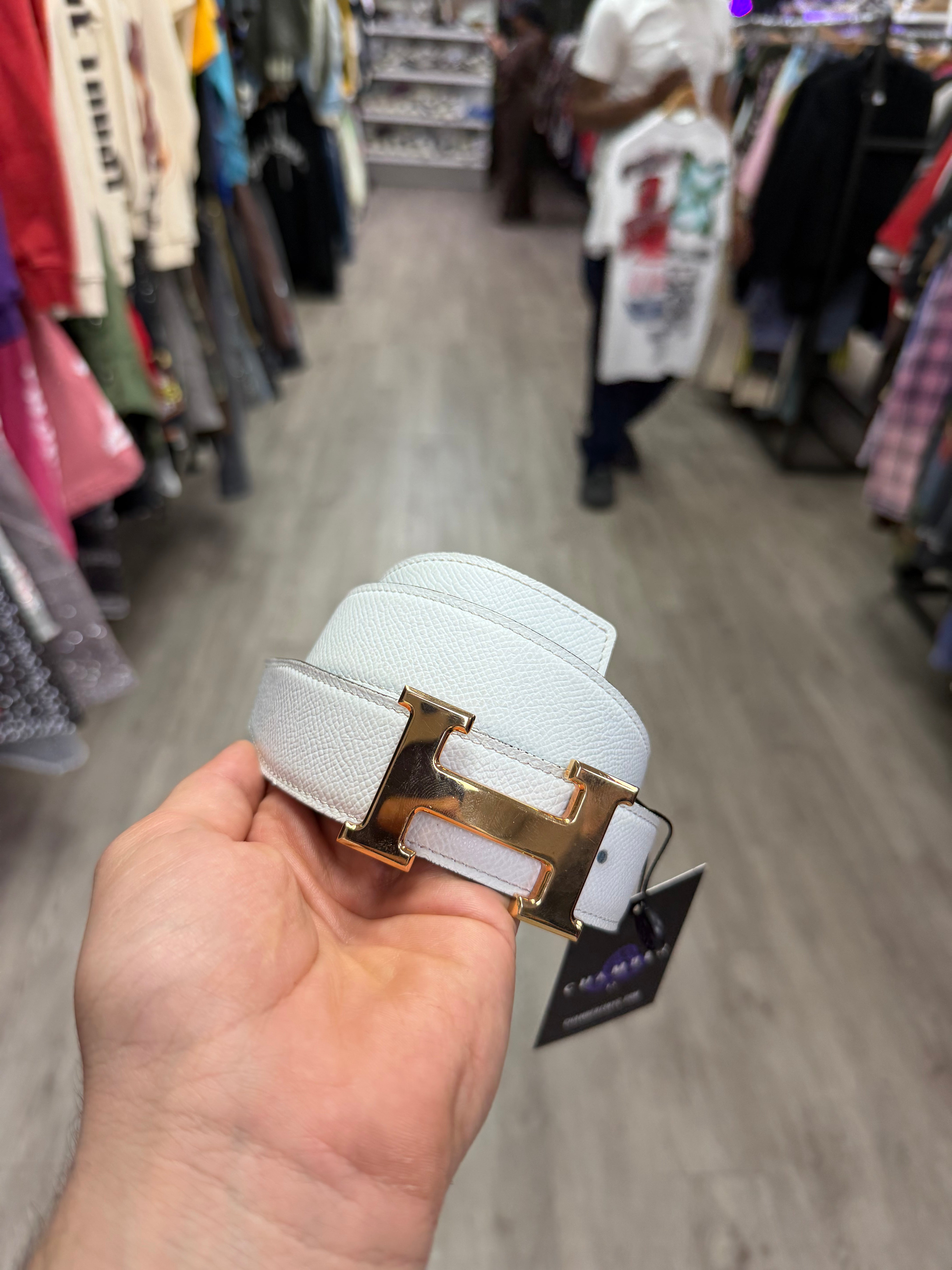 Hermes White Baby Blue Reversible Belt