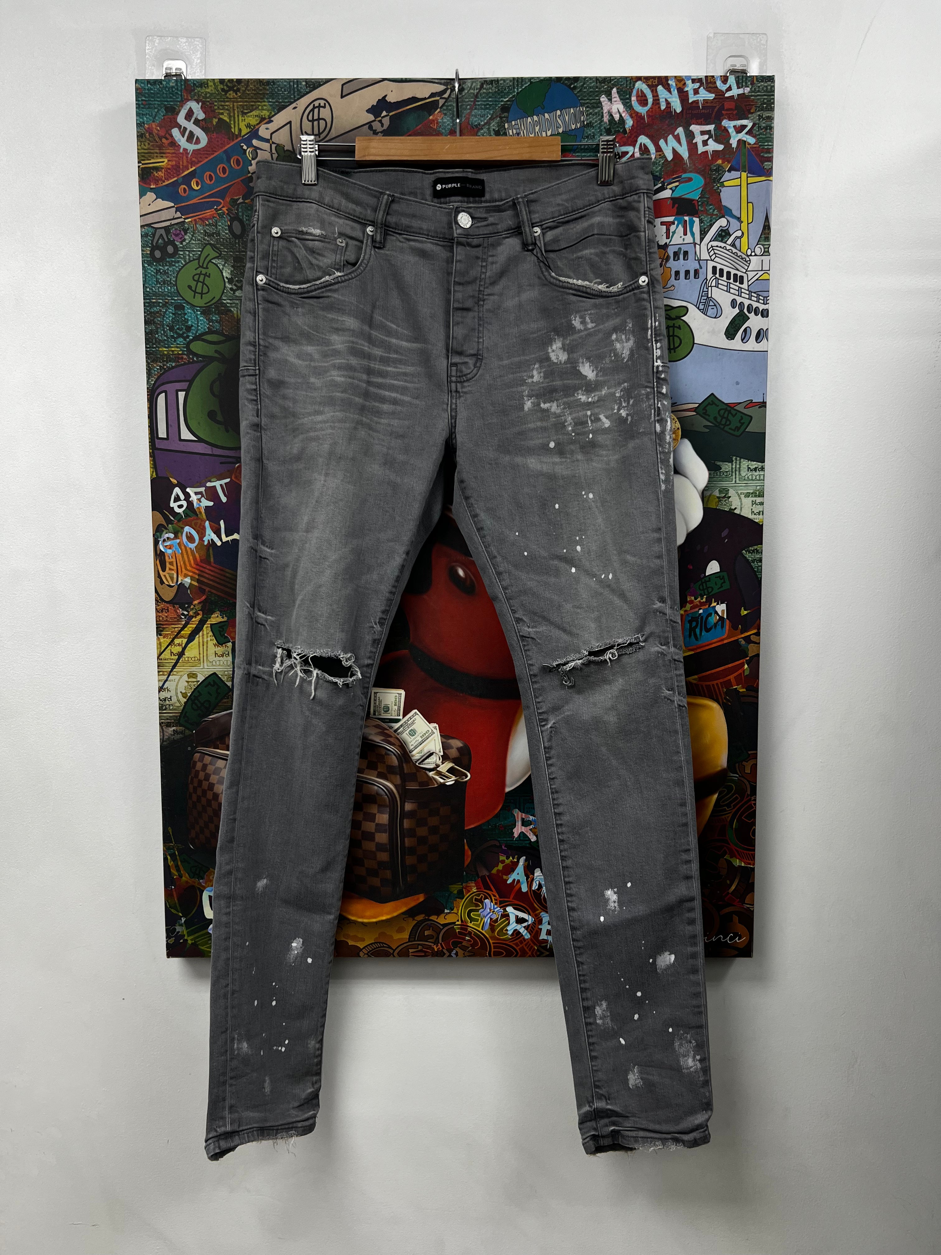 Purple Brand Grey White Splatter Ripped Jeans