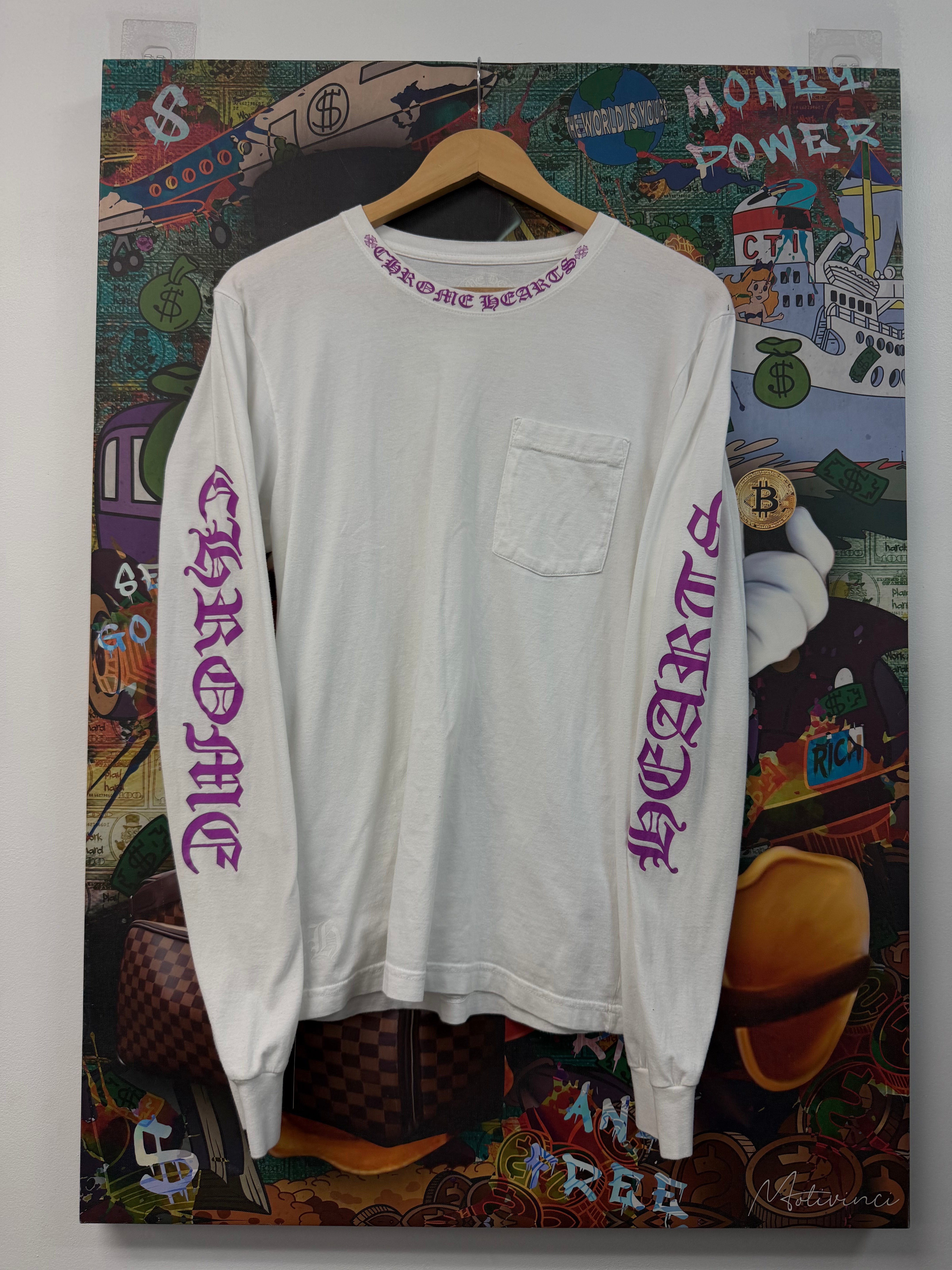 Chrome Hearts White Purple Neck Logo Tee