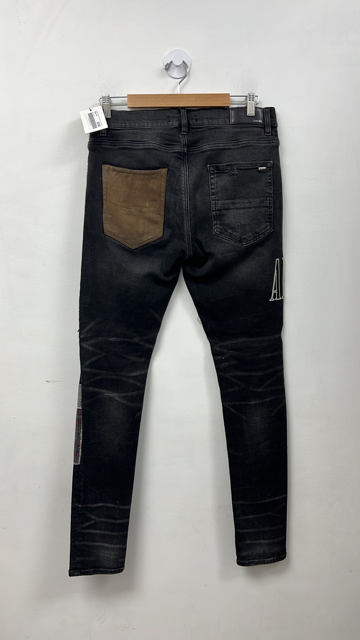 Amiri Black Wash Wool Plaid Side Logo Patchwork Jeans