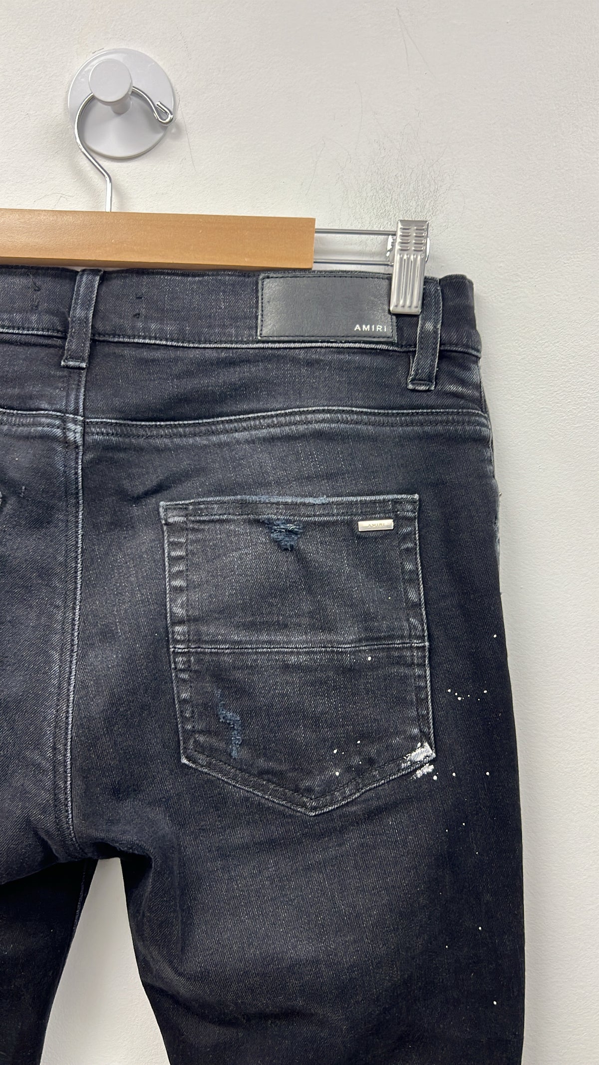 Amiri MX1 Black Wash Brown Plaid Patch Jeans