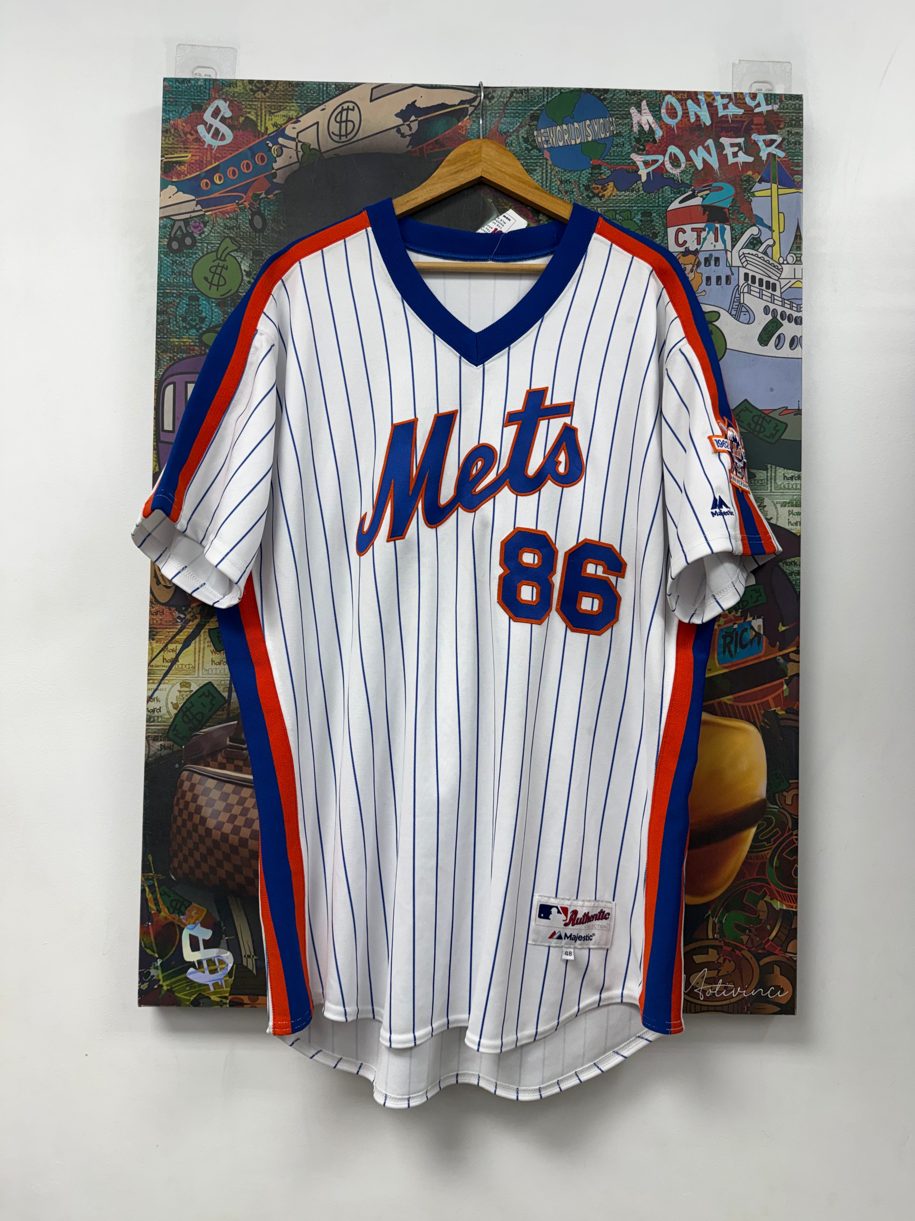 Majestic White Blue Mets 86 Jersey