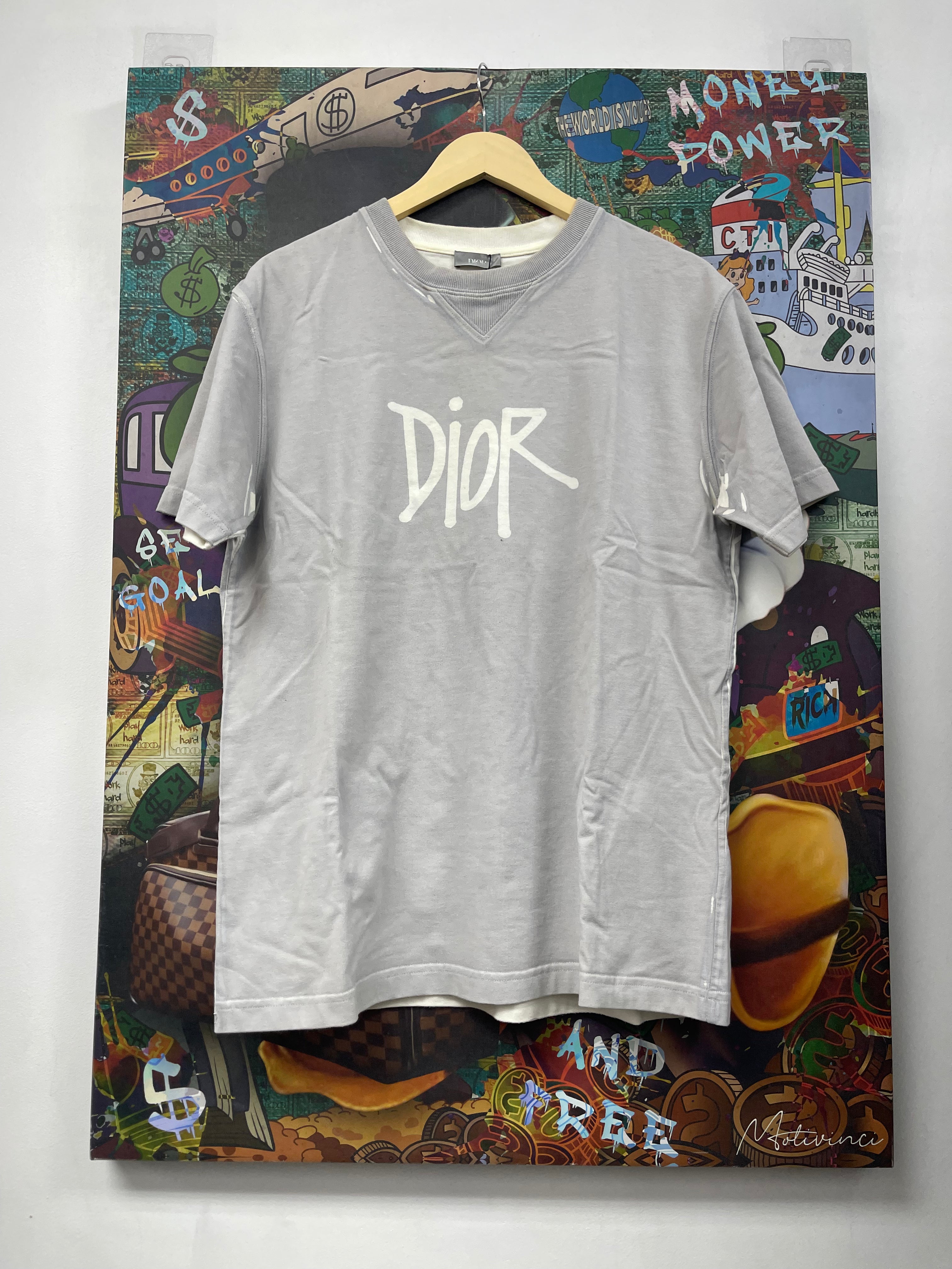 Dior x Stussy Grey White Tee