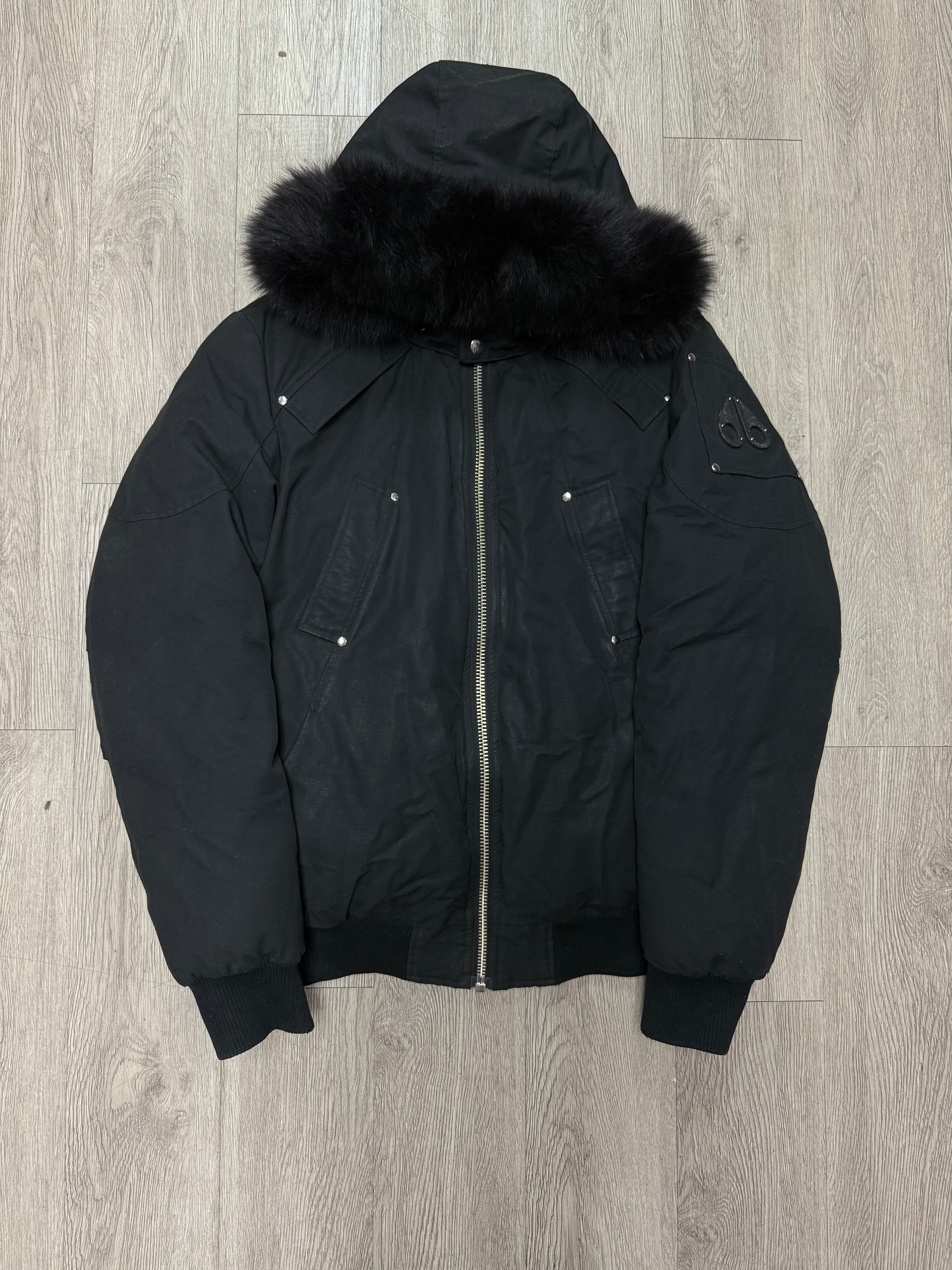 Moose Knuckles Black Fur Bomber Jacket