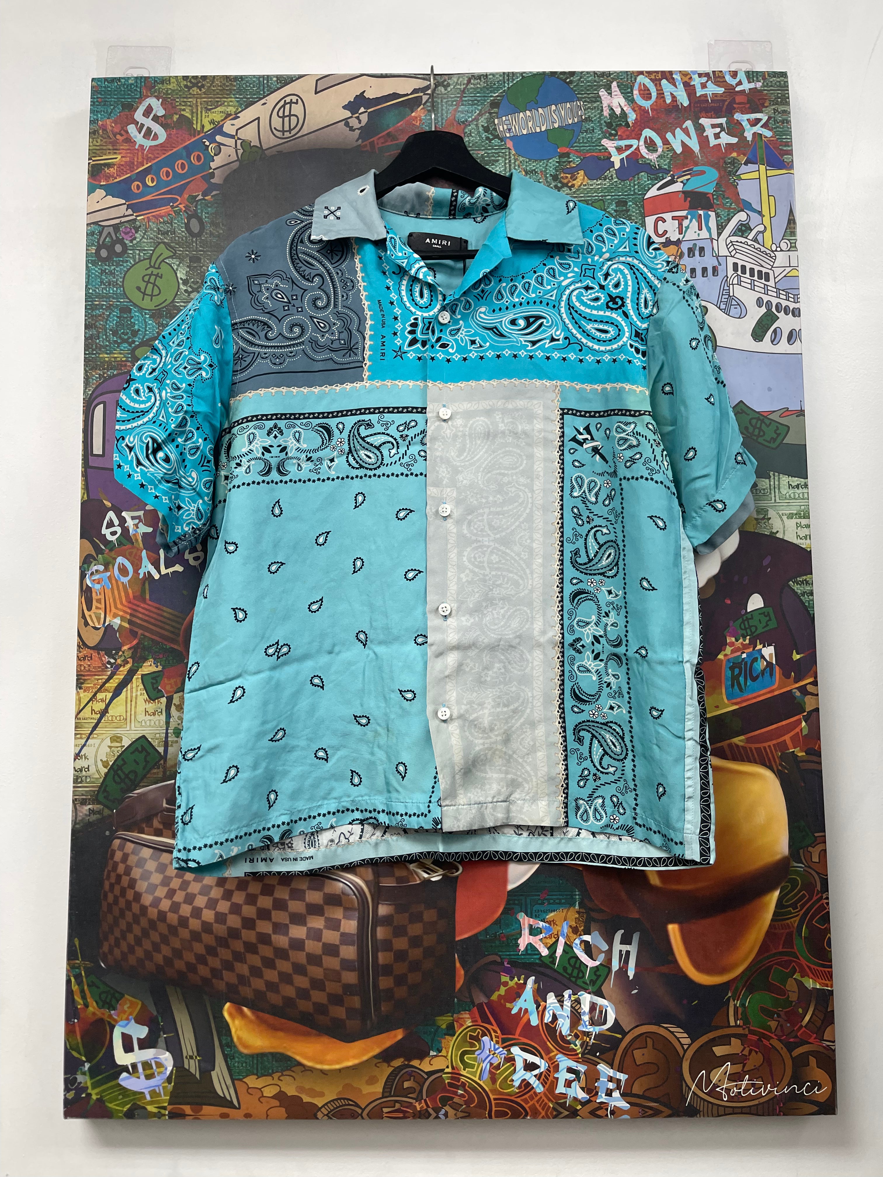 Amiri Blue Paisley Patchwork Button Up