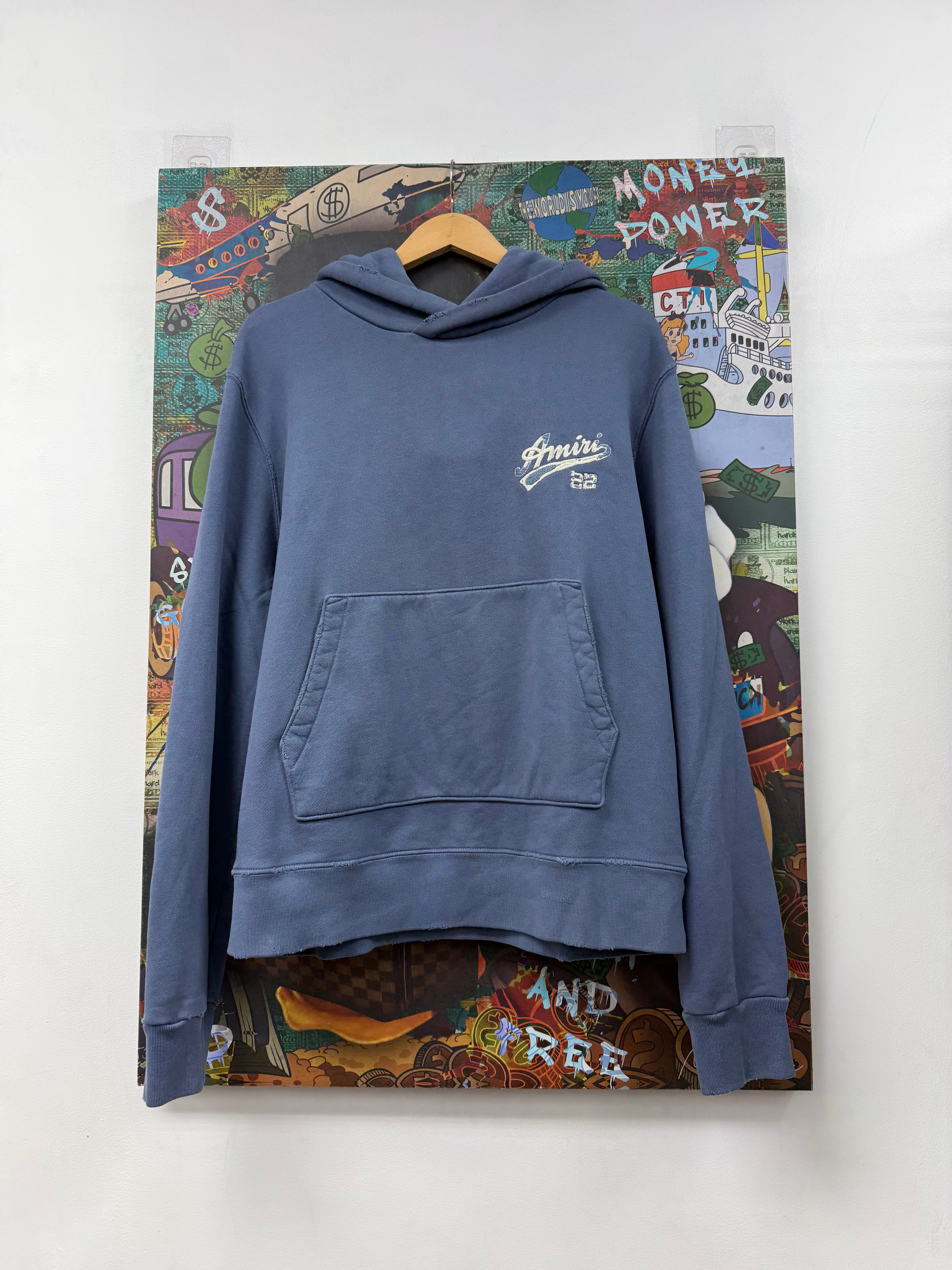Amiri Blue Cream 22 Logo Hoodie