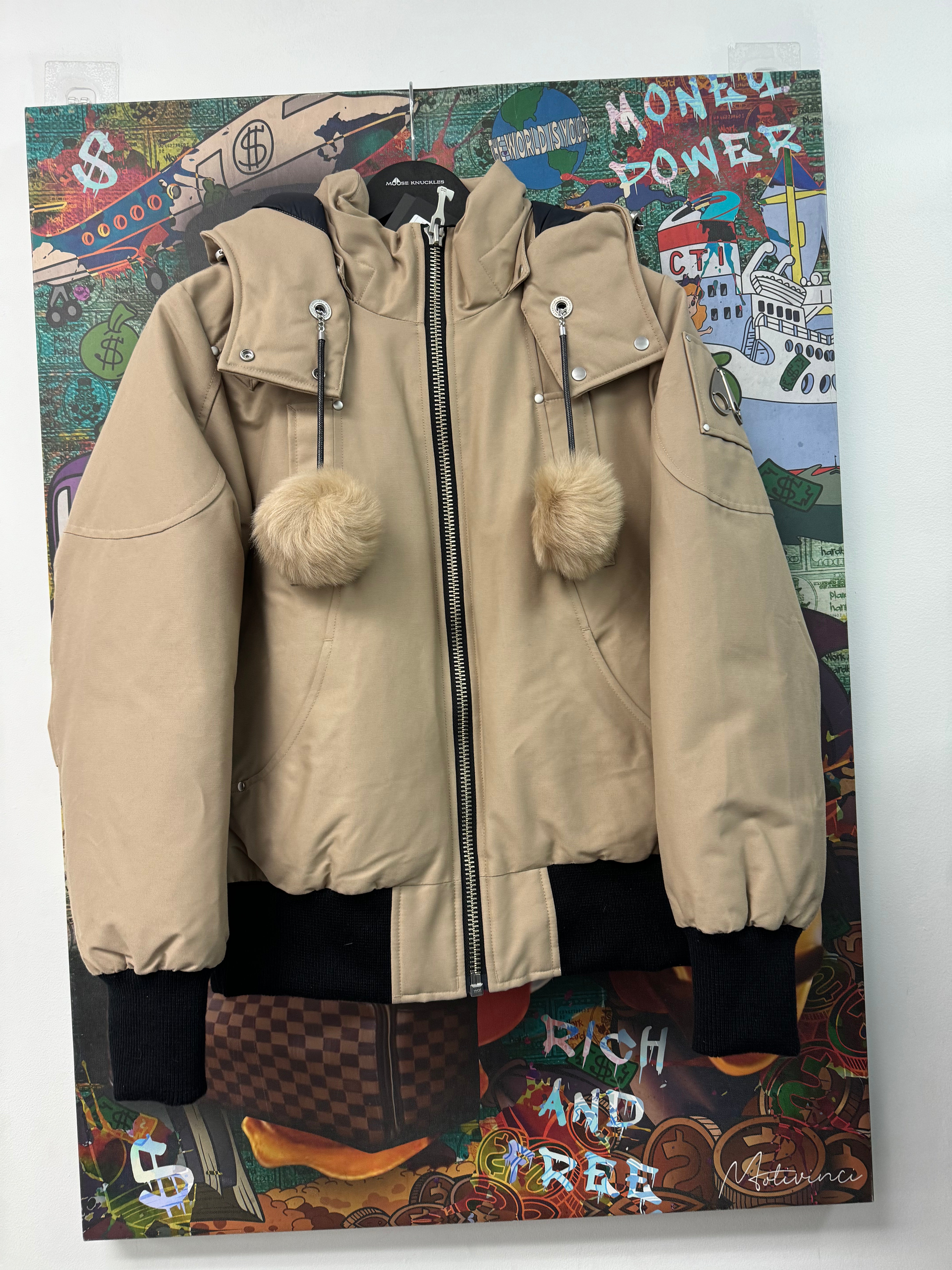 Moose Knuckles Tan (With Pom Pom) Bomber Jacket