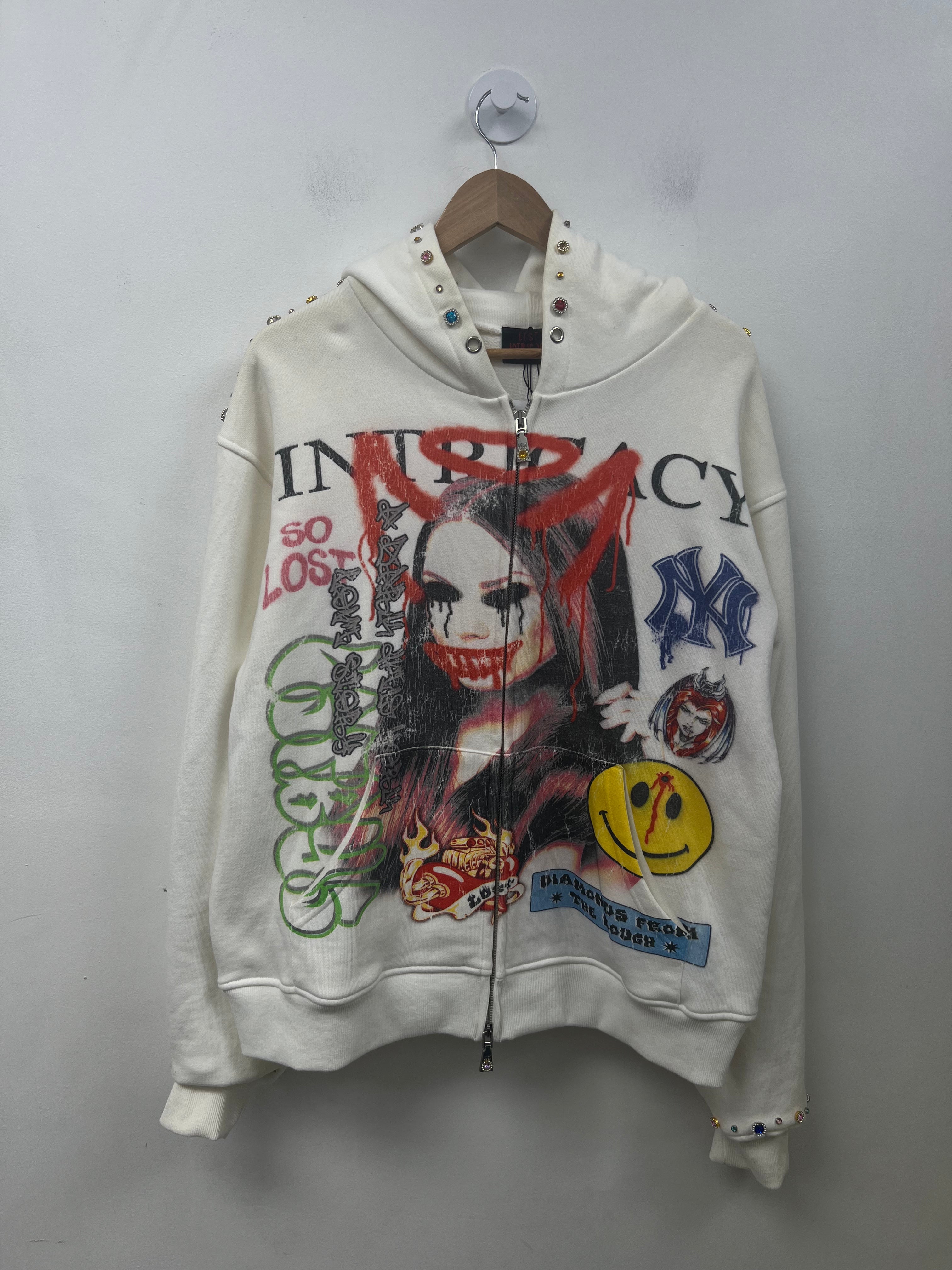 Lost Intricacy White Front Page Magazine Zip Up Hoodie
