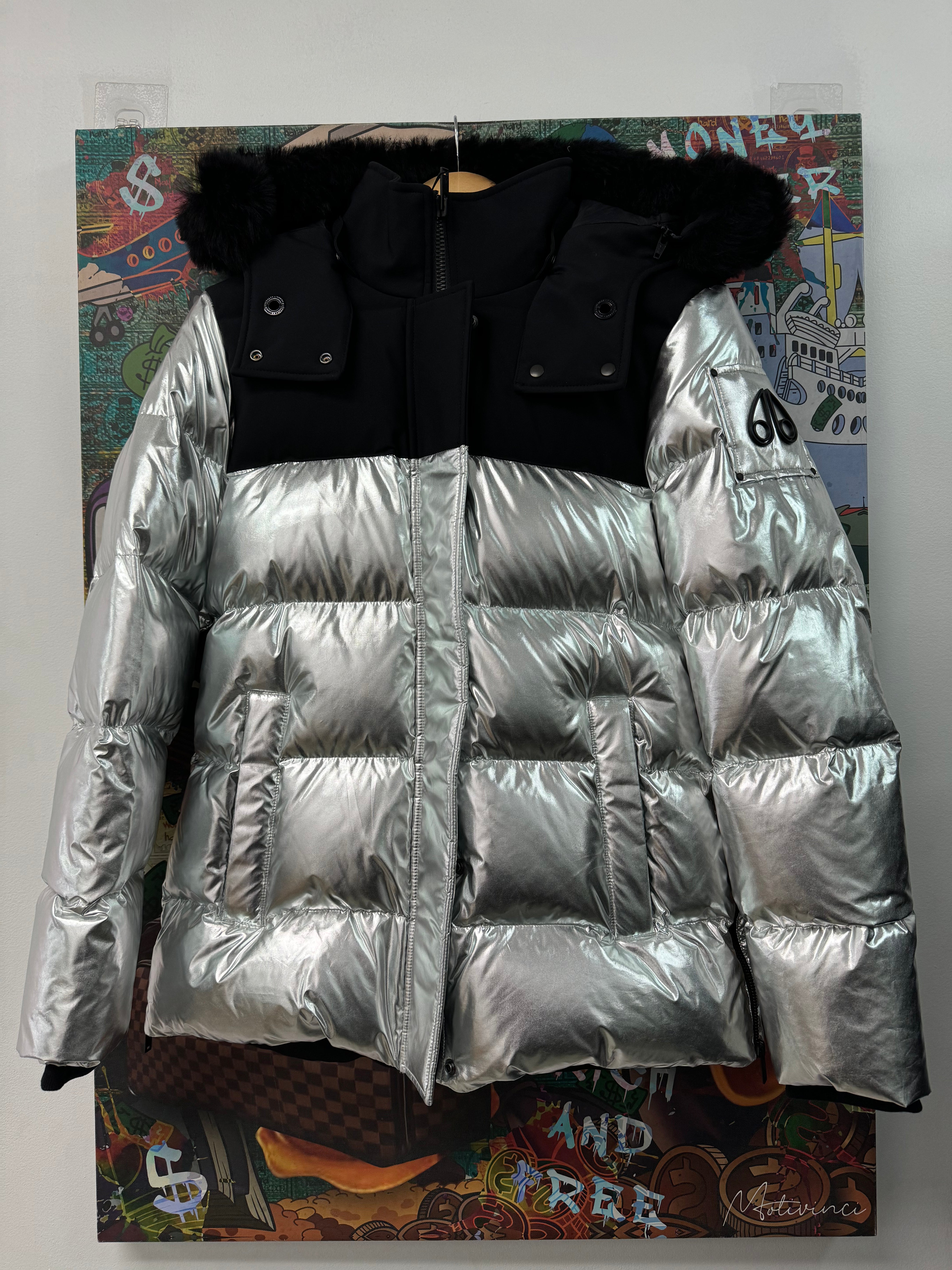 Moose Knuckles Black Silver Puffer Jacket