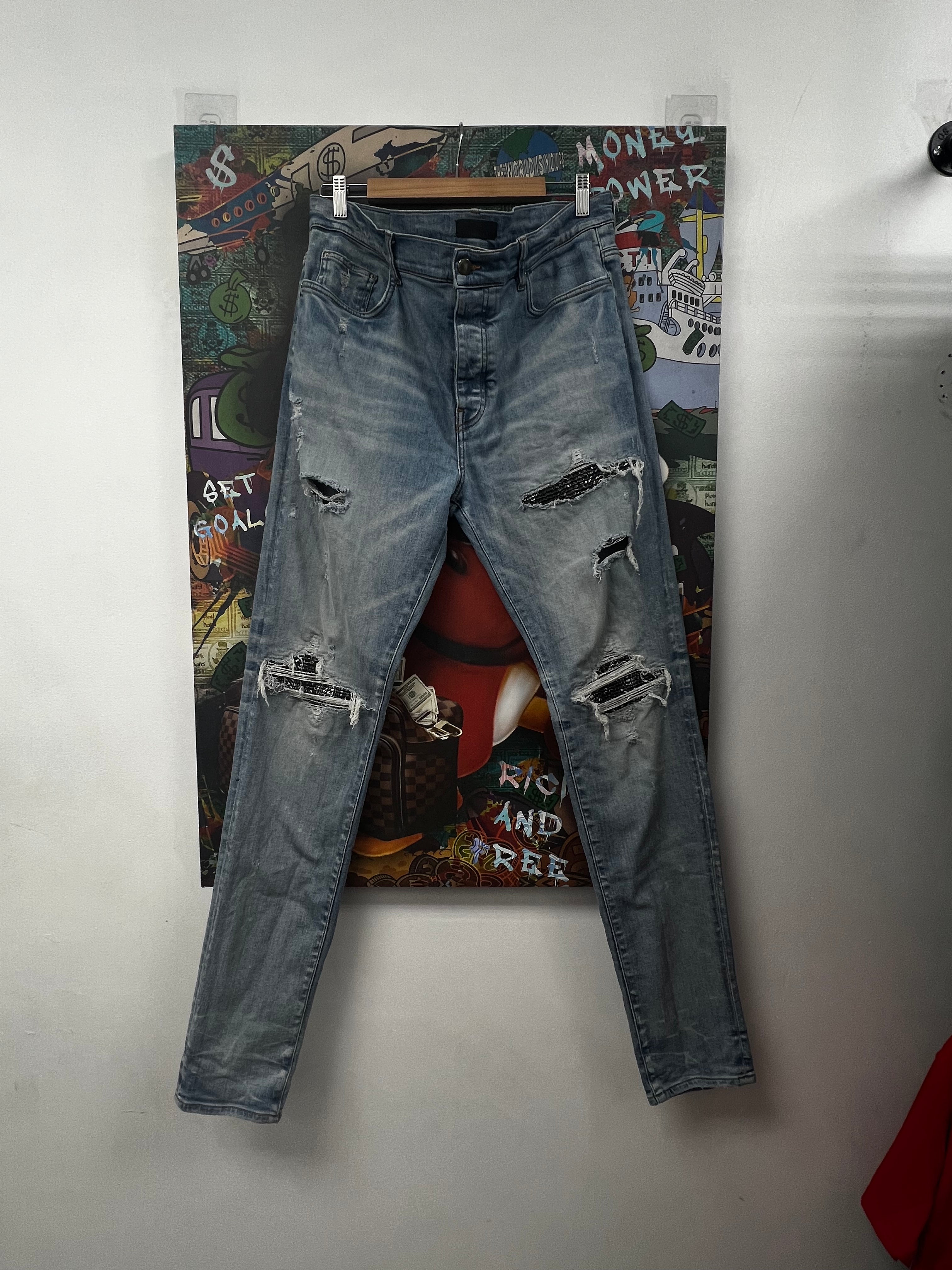 Amiri MX1 Black Paisley Patch Jeans