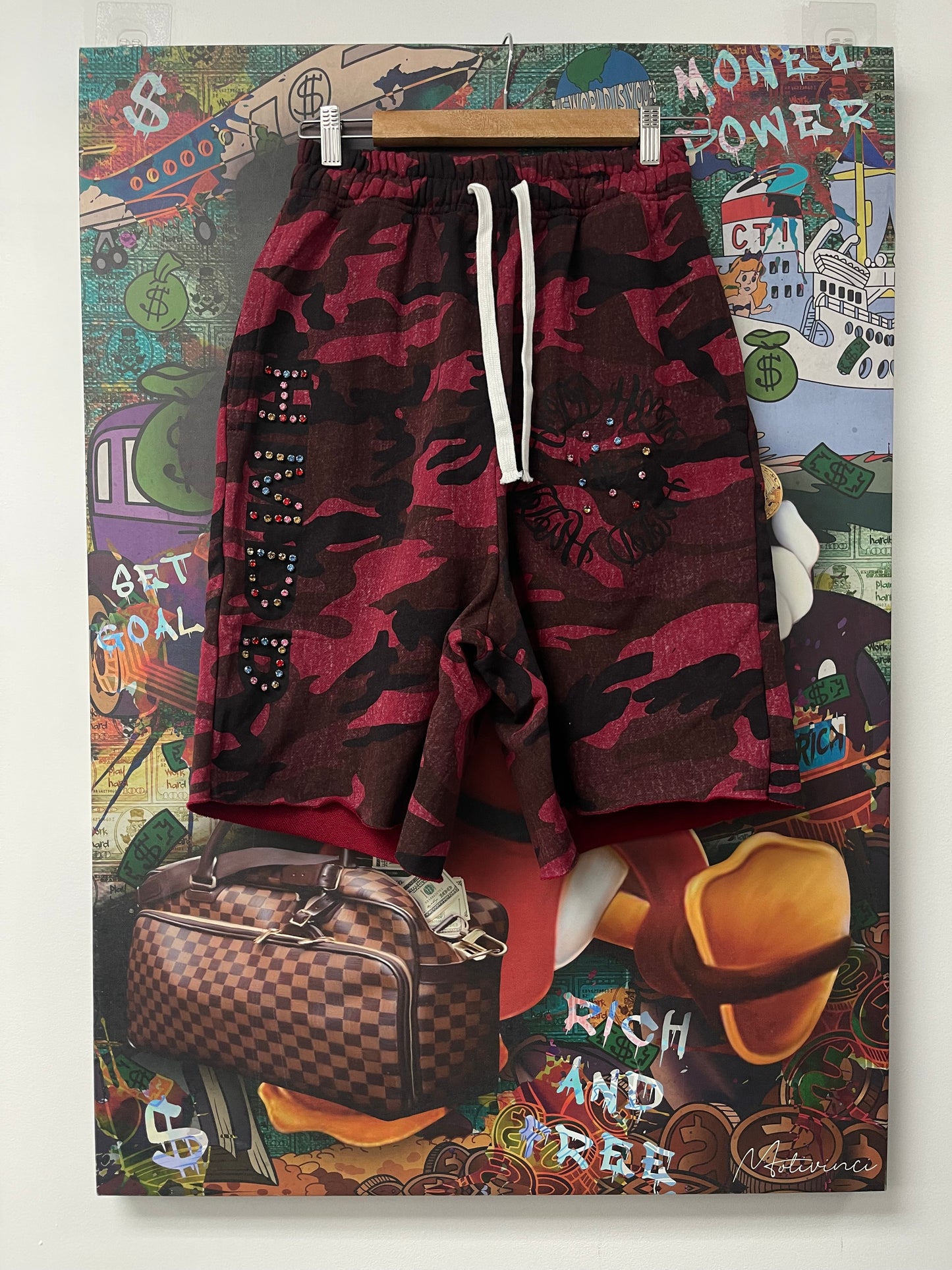 HMDD Studded Sweat Shorts Red  New With Tags