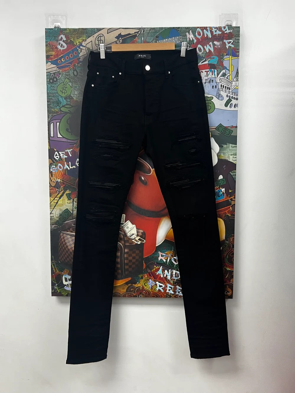 Amiri Black Leather Thrasher Patch Black Jeans