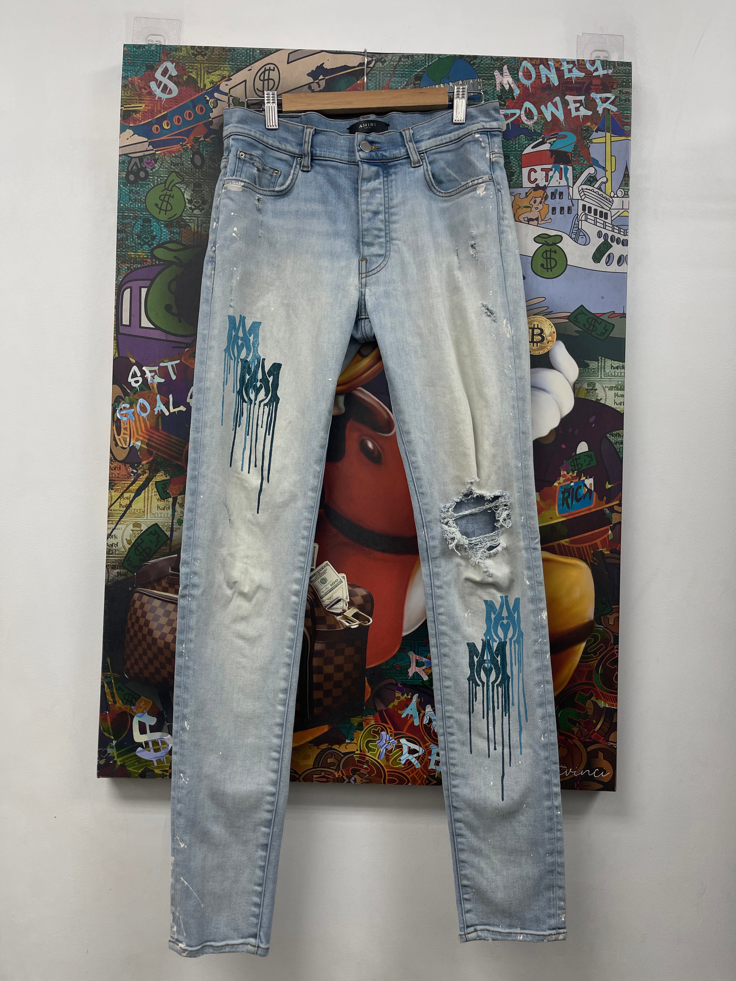 Amiri Light Wash MA Paint Drip Jeans