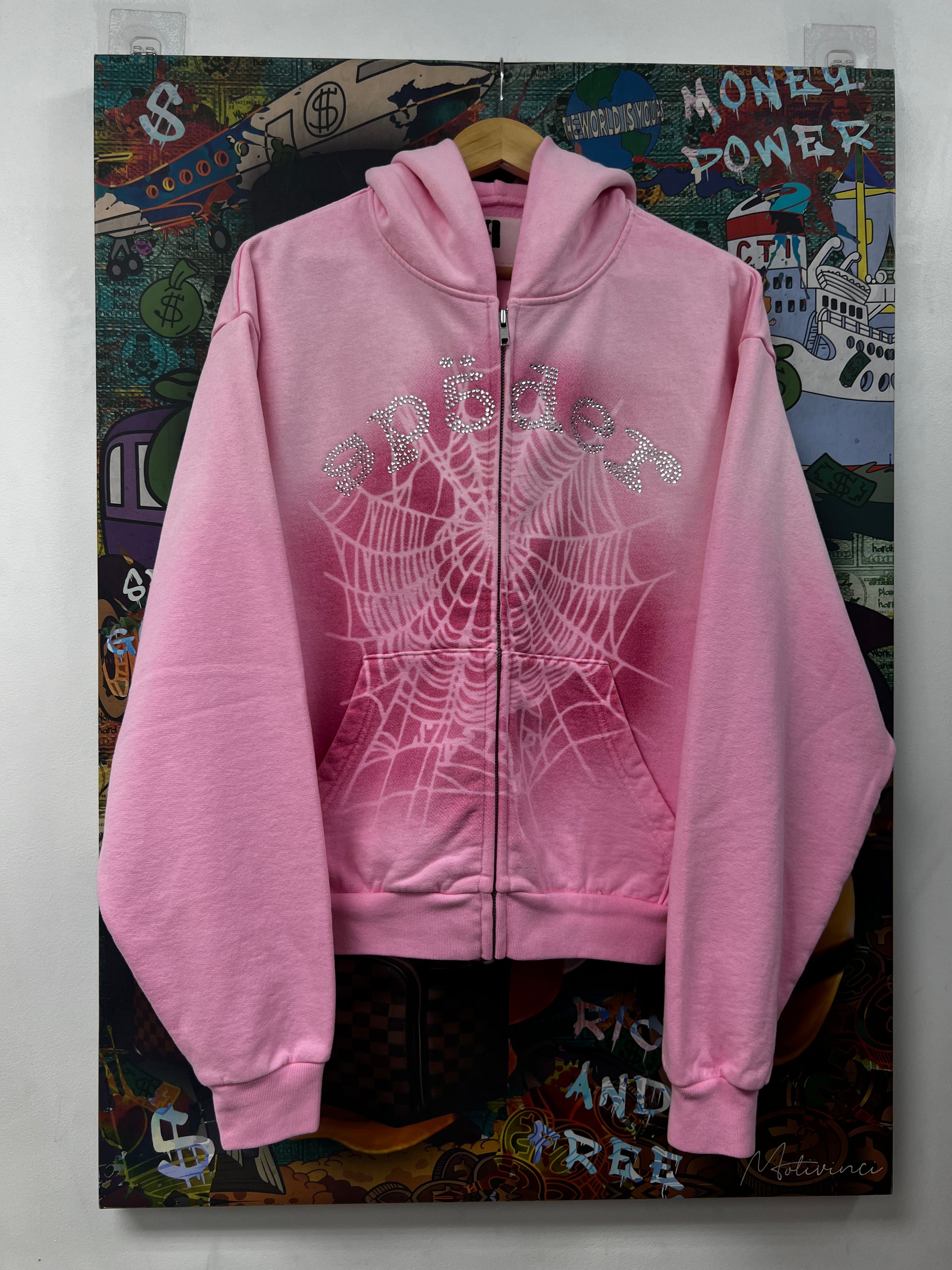 Sp5der Pink Gradient Web Zip Up Hoodie