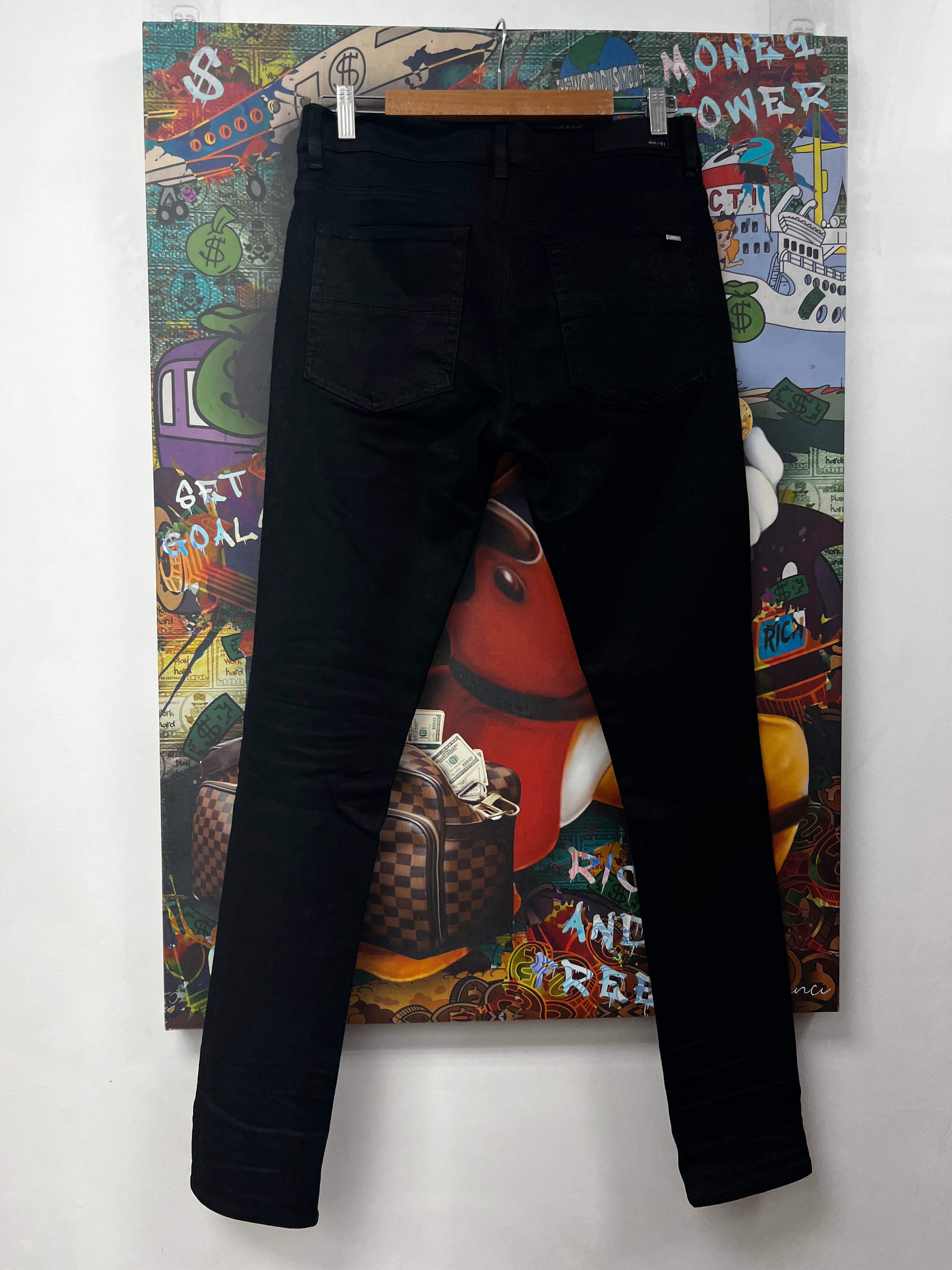 Amiri MX1 Black Black Wax Leather Patch Jeans