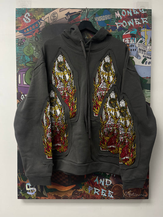 WDW Flame Glass Embroidered Hoodie  New With Tags
