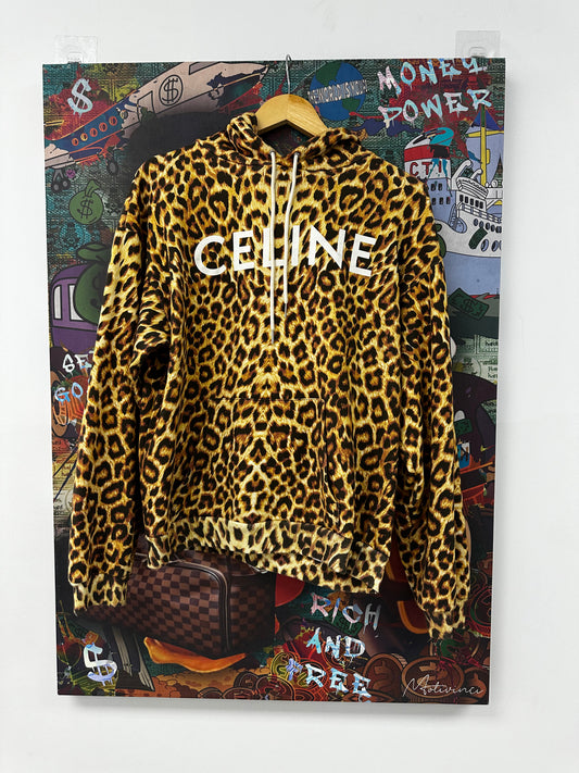 Celine Chest Logo Hoodie Cheetah Used Small N/A