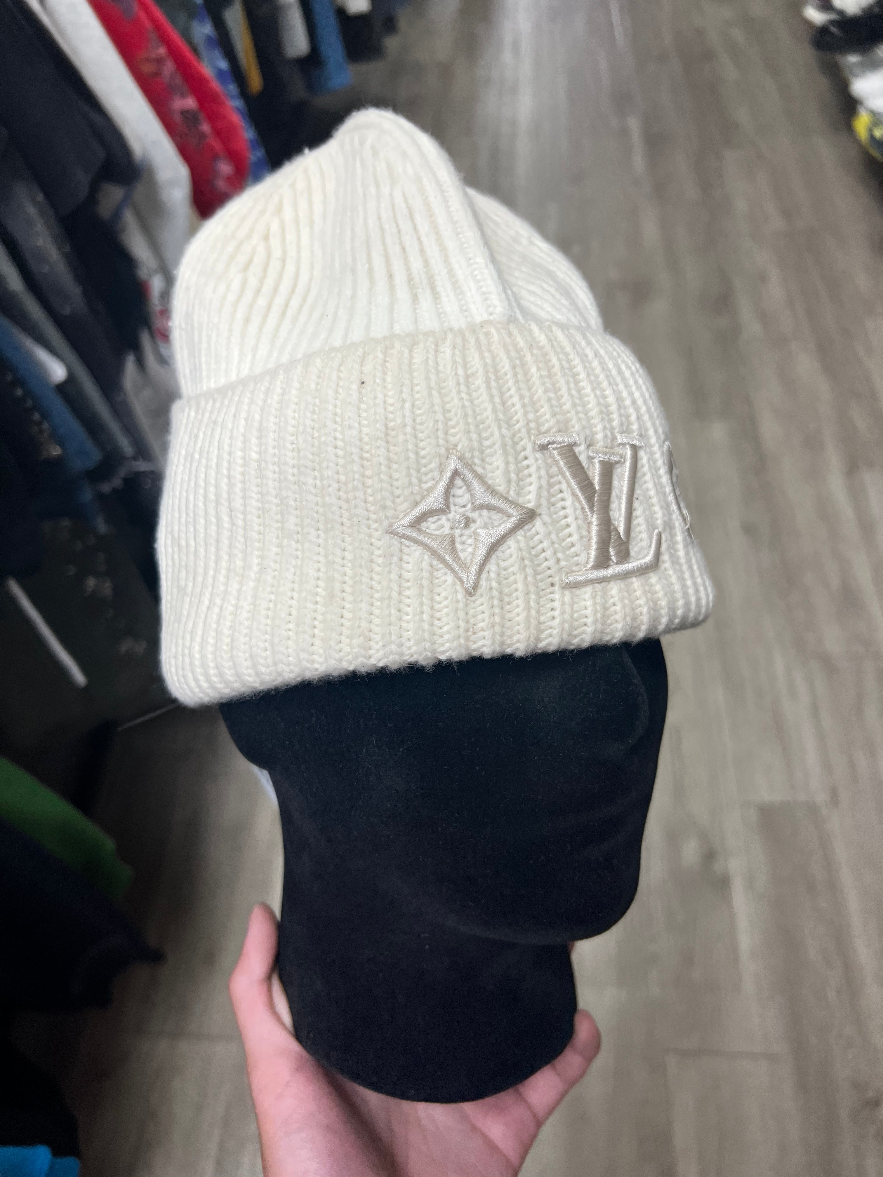 Louis Vuitton Cream Dual Logo Beanie