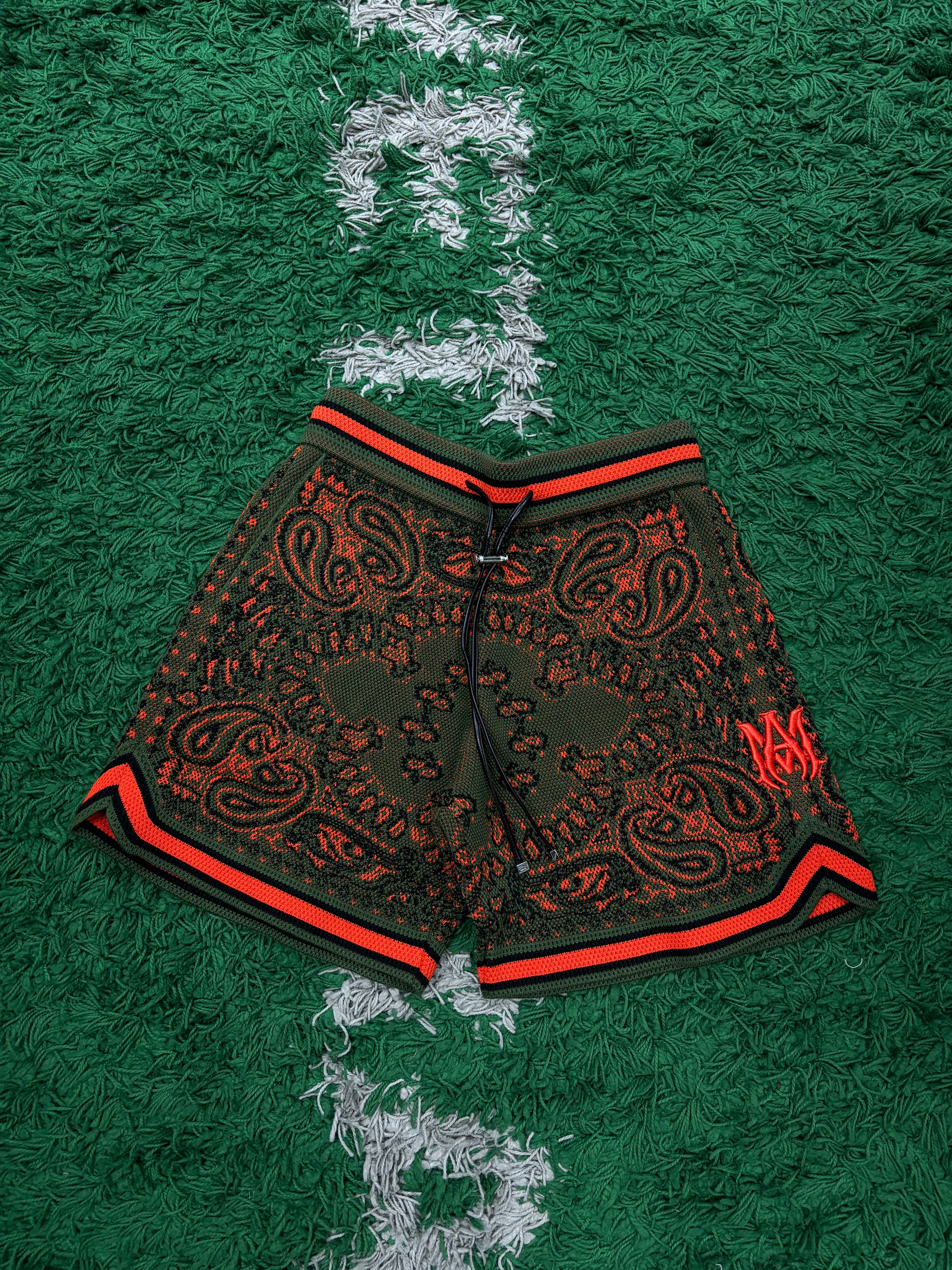 Amiri Shorts B-Ball Bandana Green Orange