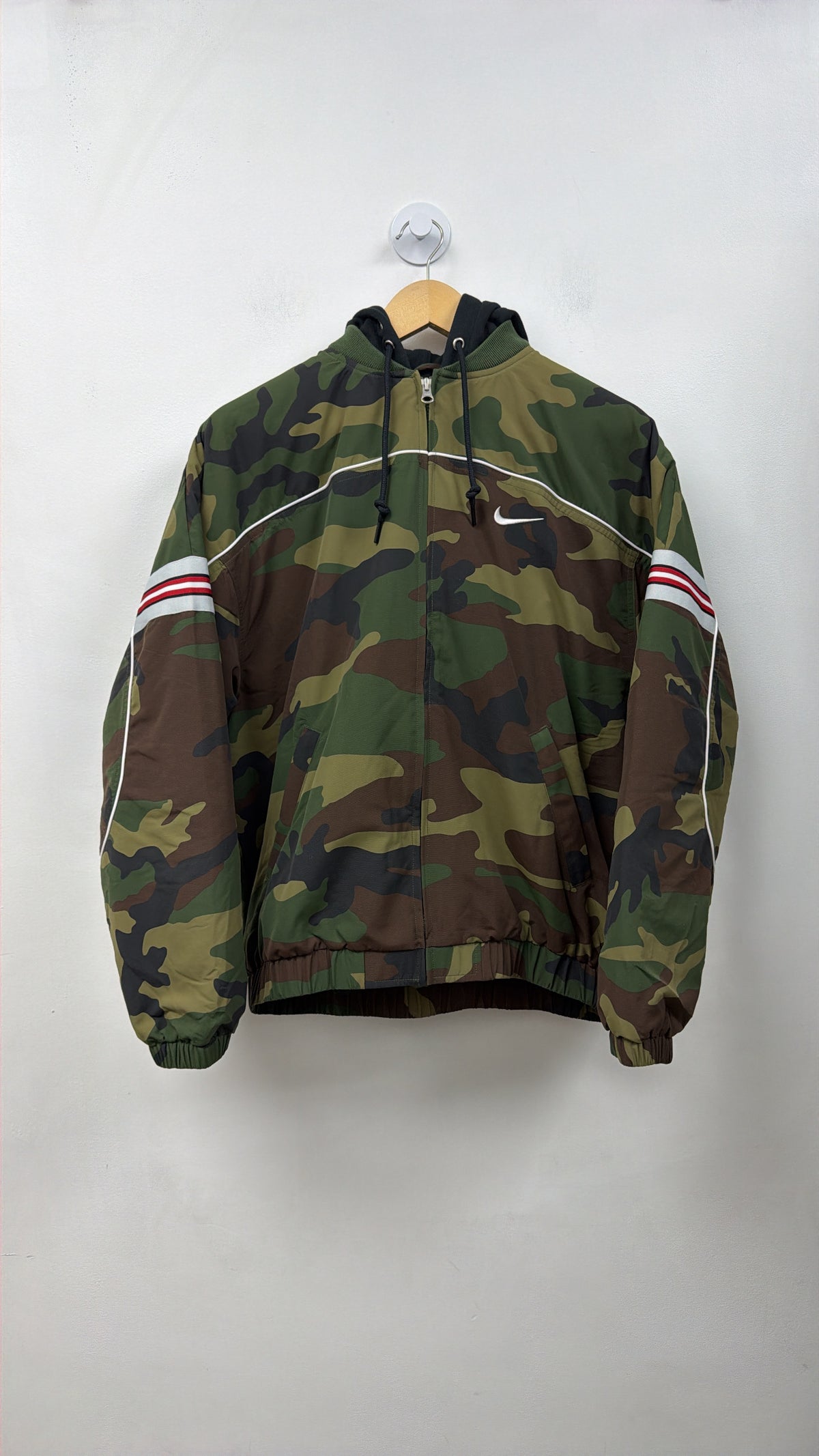 Supreme x Nike Nylon Camo Black Hooded Bomber Jacket