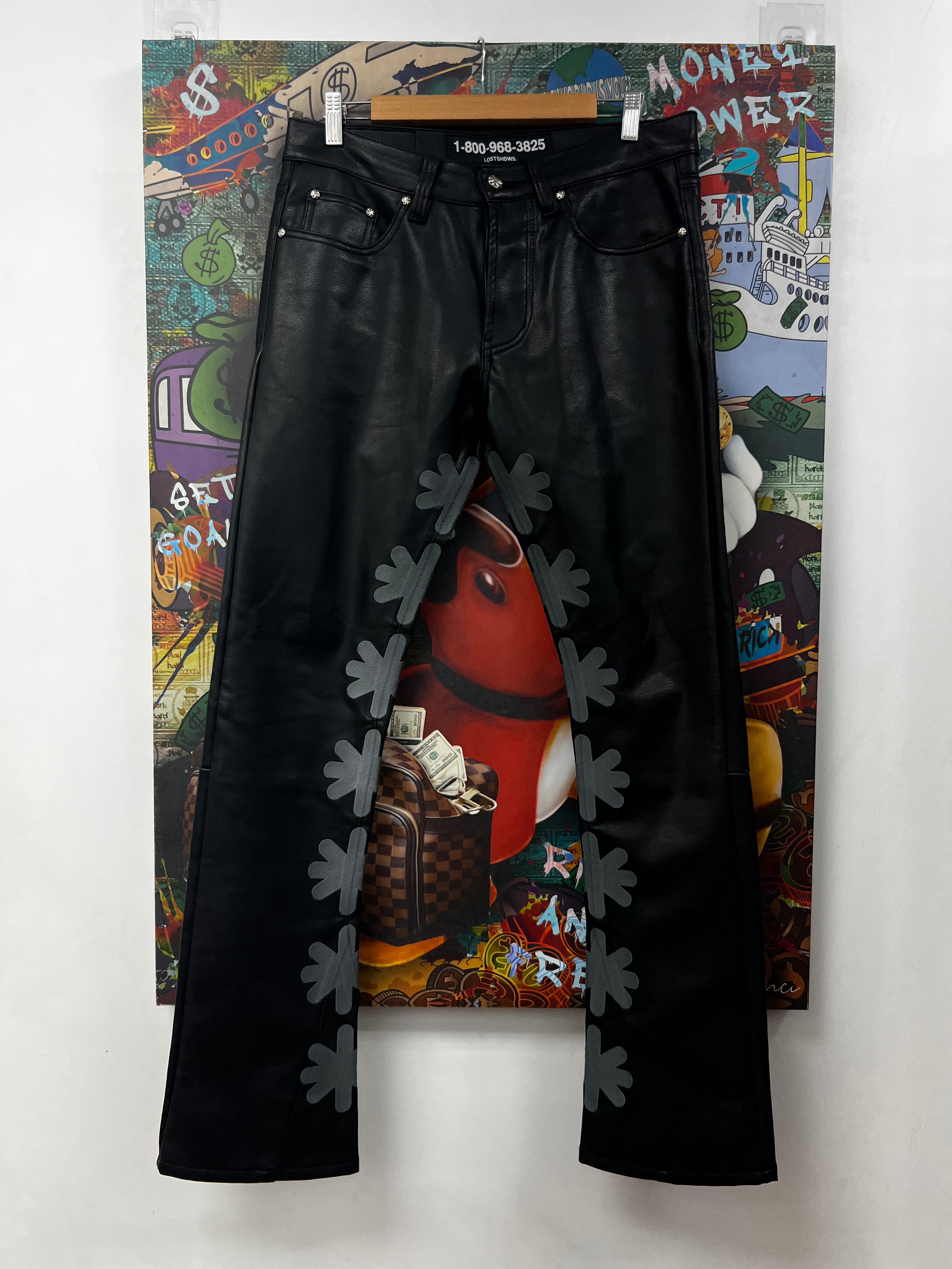 LOST SHDWS Black Grey Leather Jeans