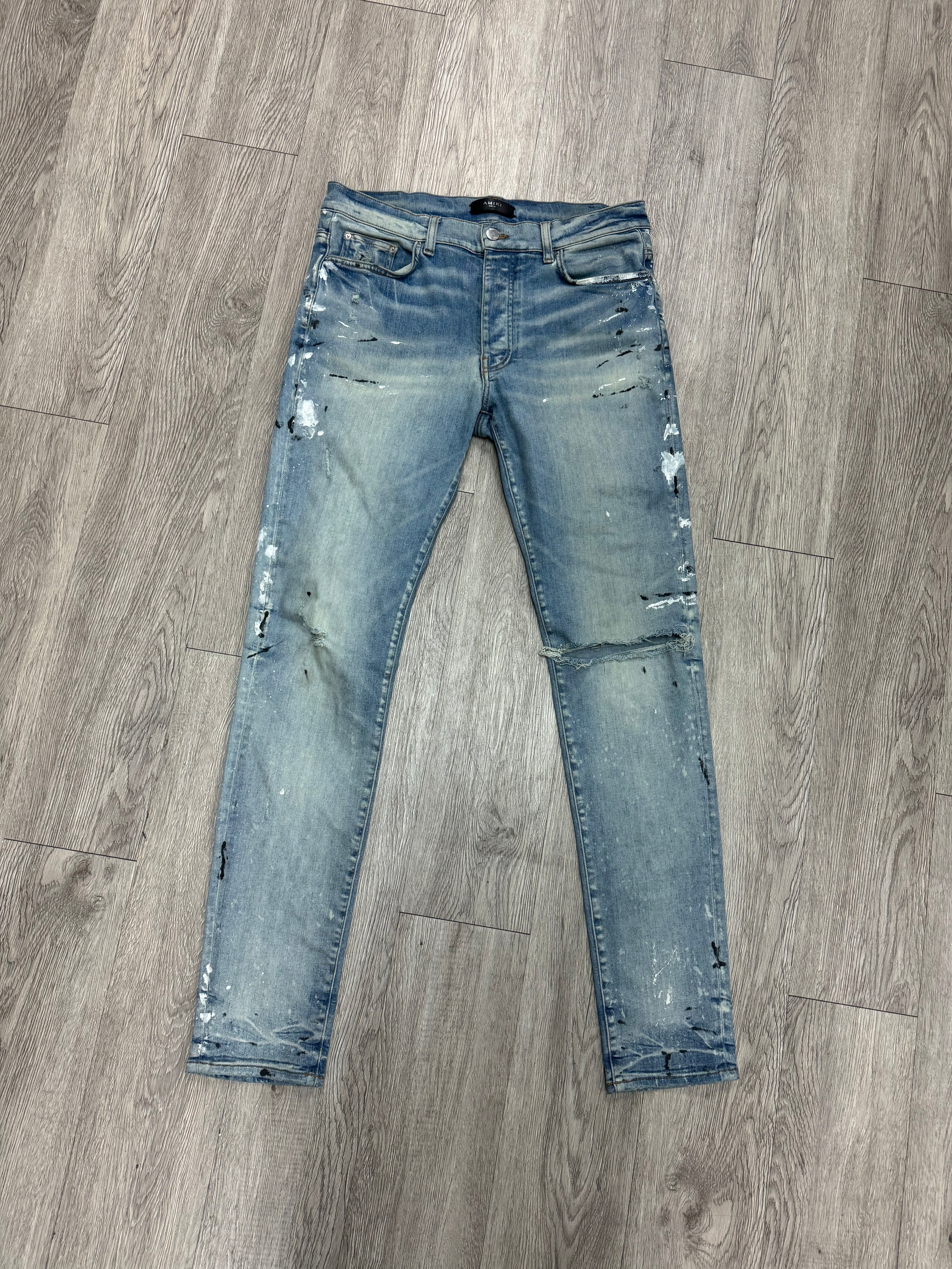 Amiri Light Wash White Black Splatter Jeans