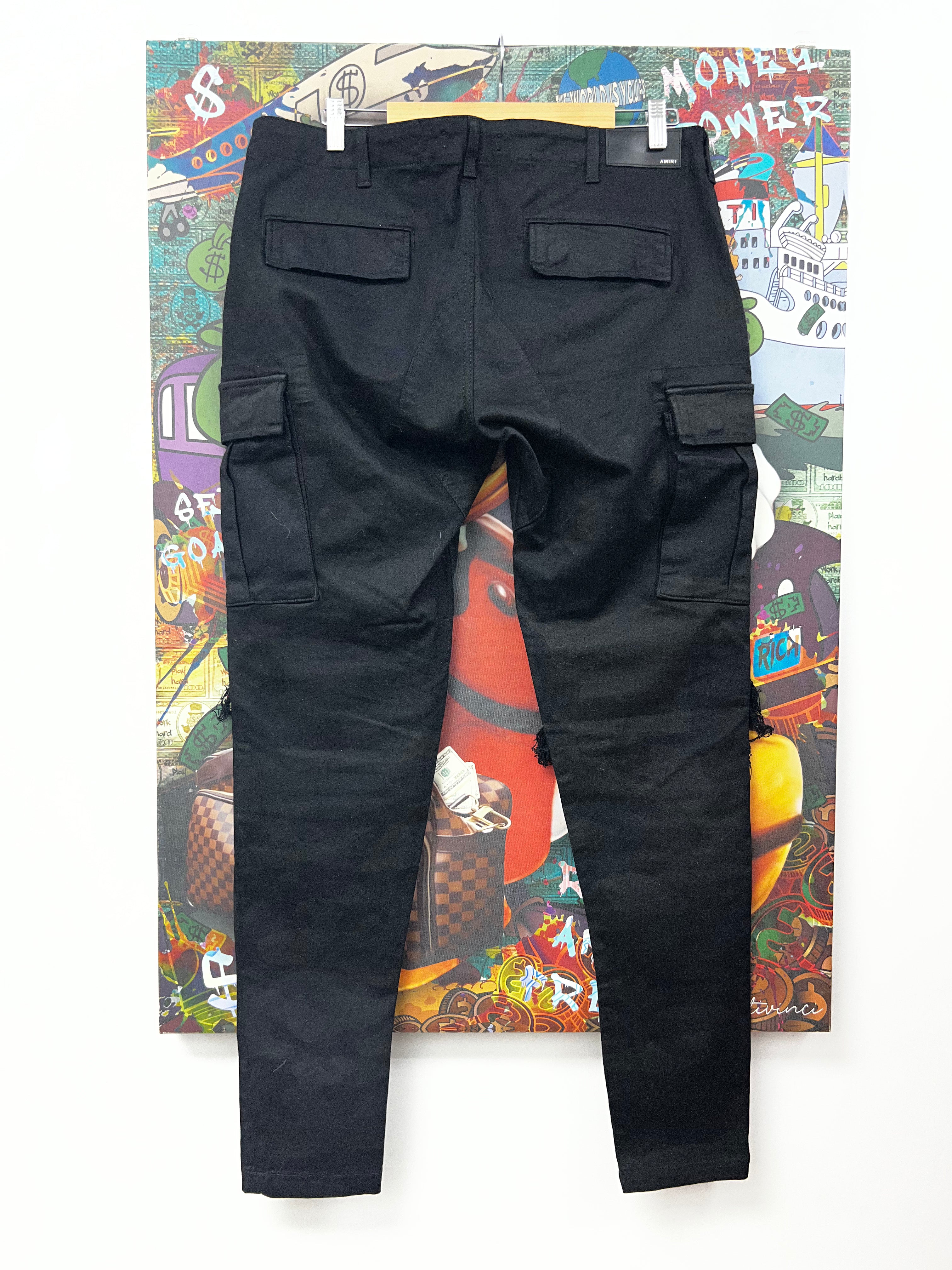 Amiri MX1 Black Cargo Leather Patch Jeans