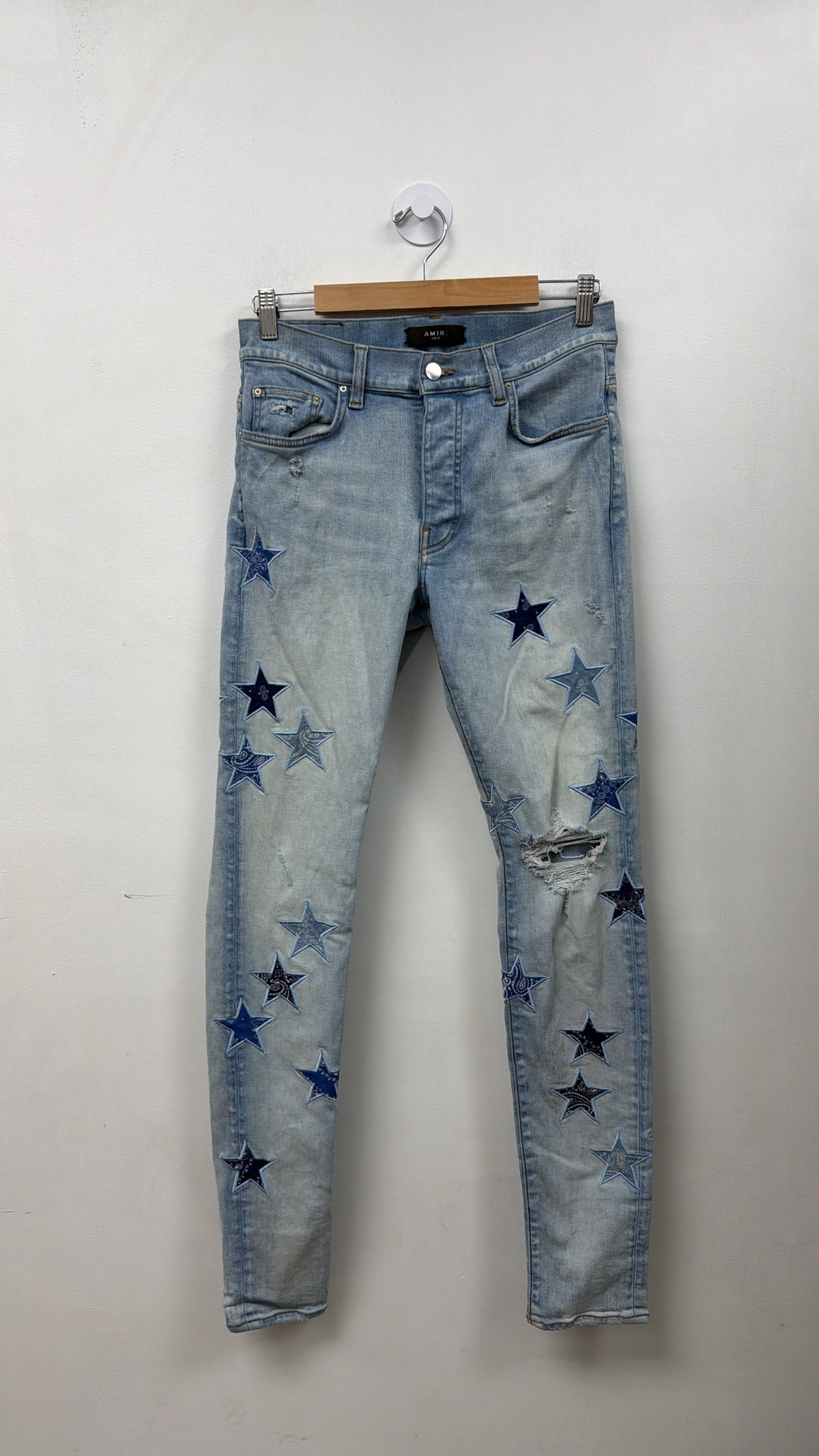 Amiri Light Wash Blue Bandana Stars Jeans