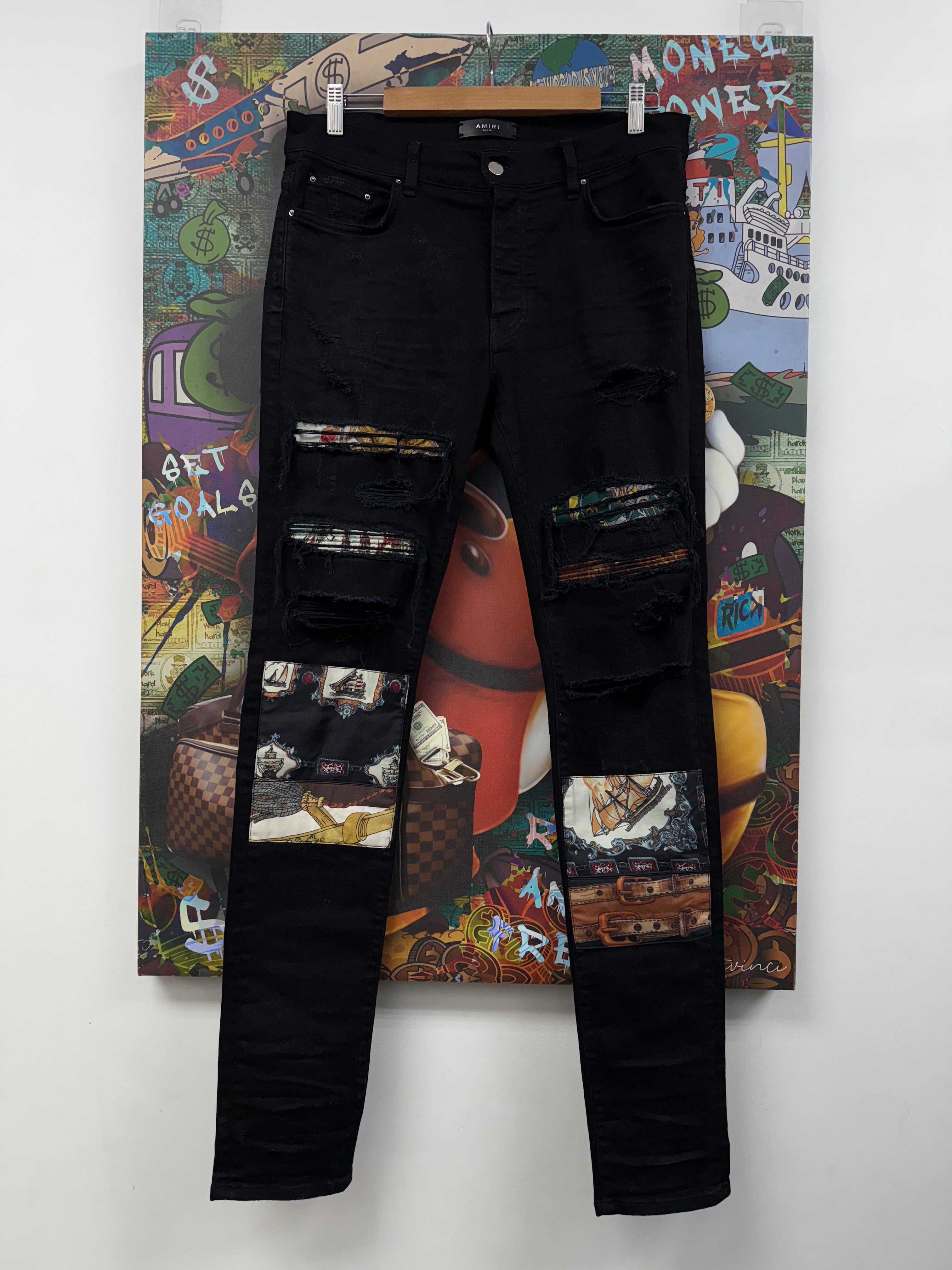 Amiri Black Wash Art Patchwork Jeans