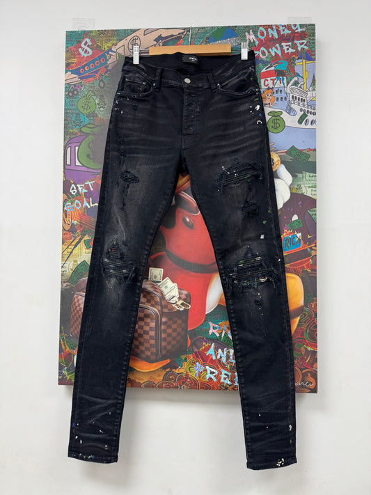 Amiri MX1 Black Denim Splatter Used 31