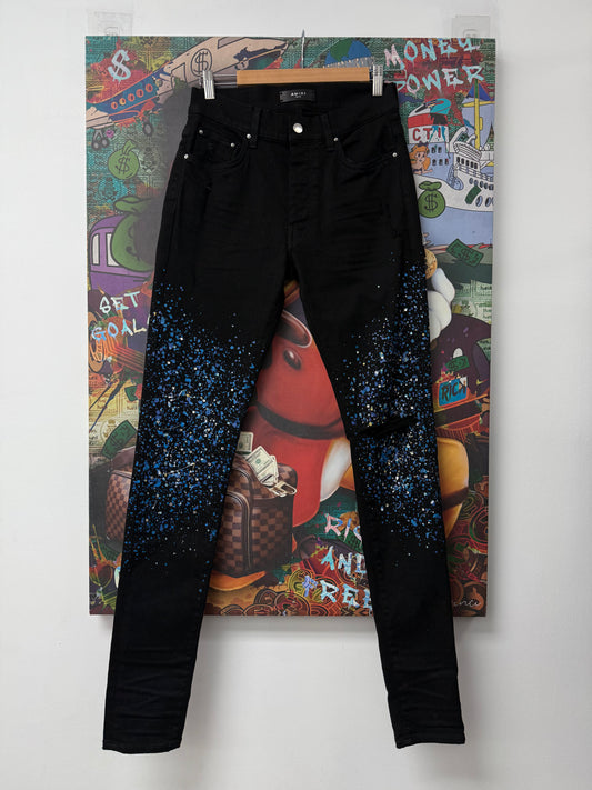 Amiri Black Crystal Paint Splatter Jeans New With Tags