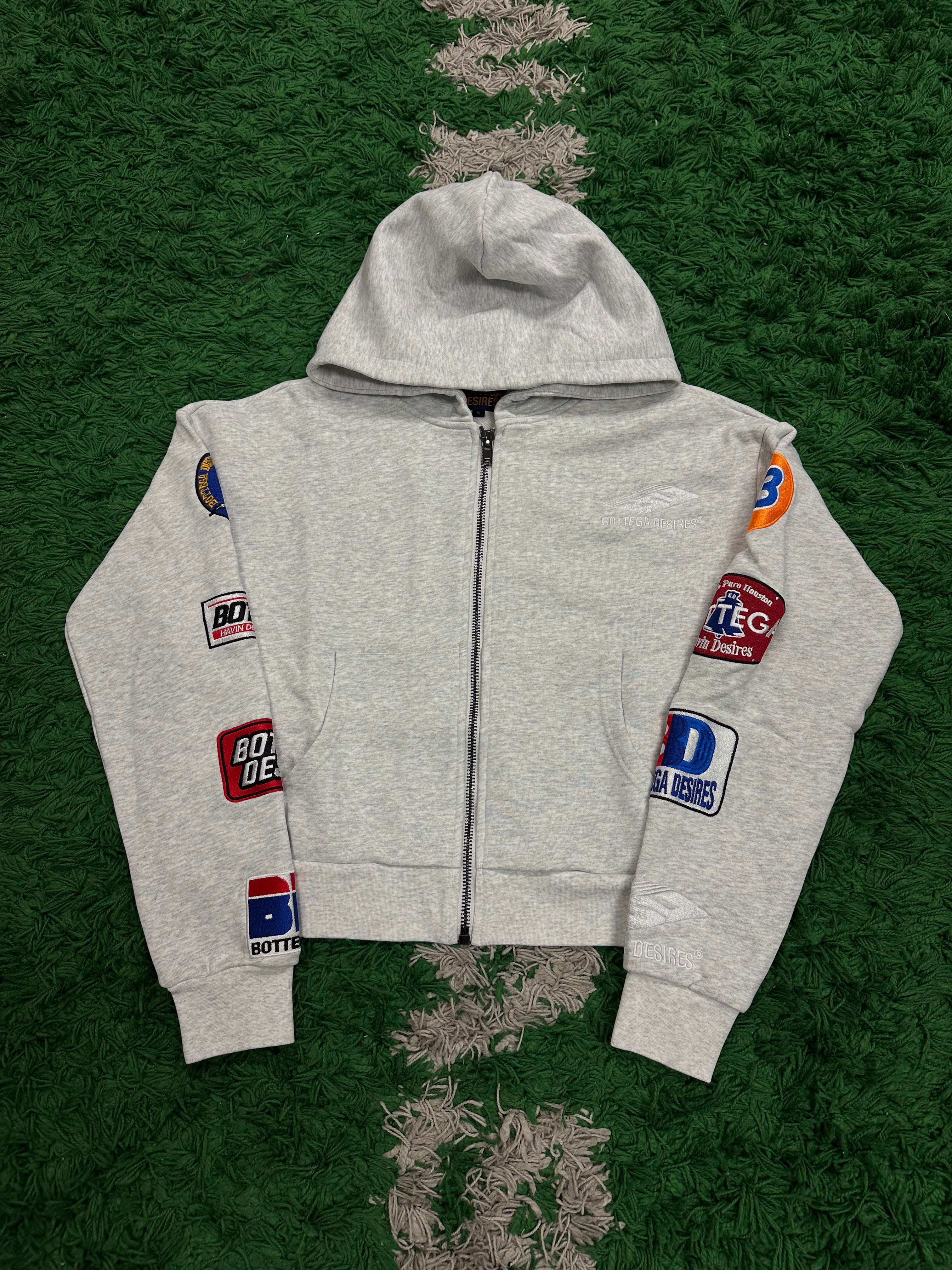 Bottega Desires Patches Zip Up Hoodie Grey